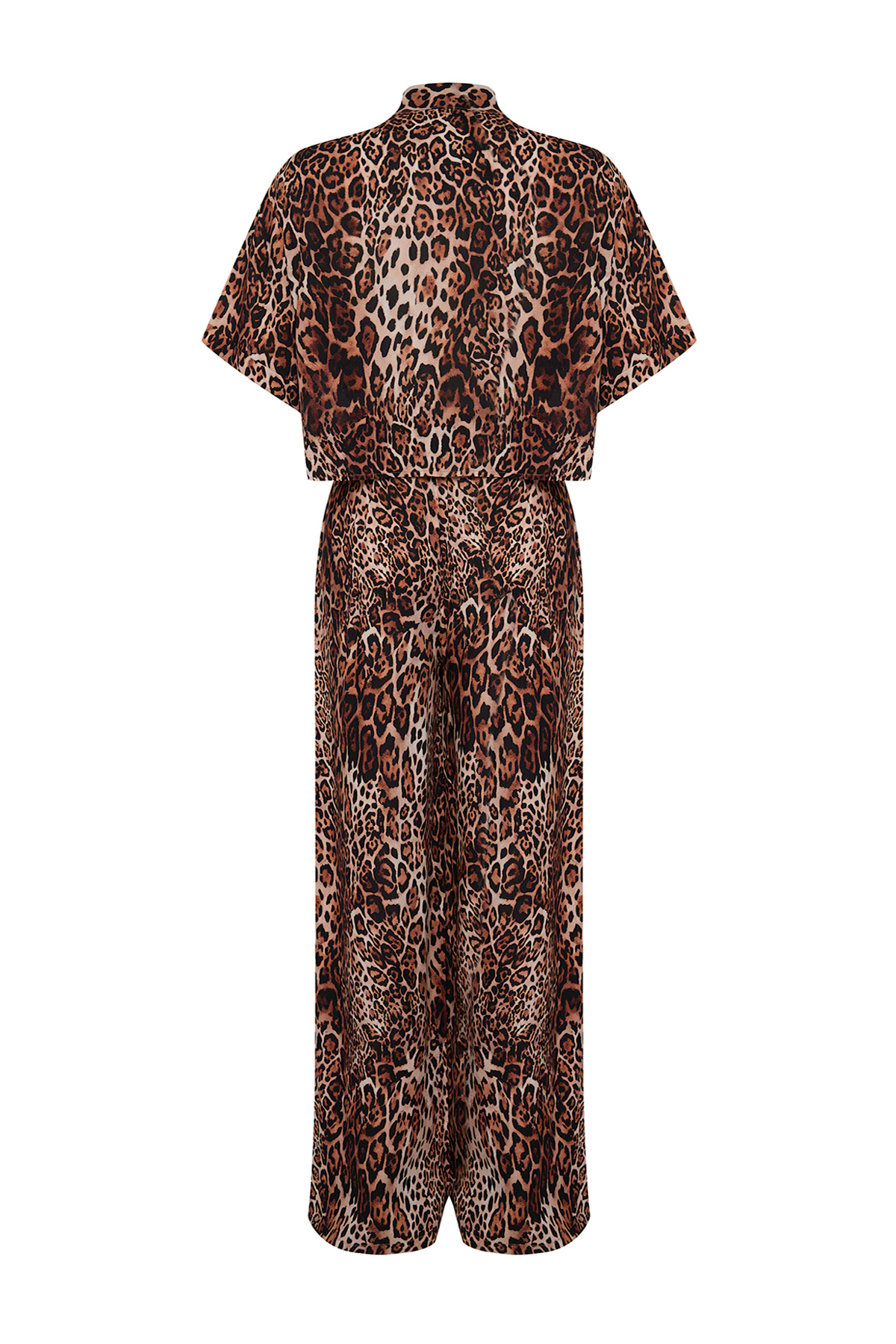 Trendyolmilla  Leopar Desenli Dokuma Plaj Gömlek-Pantolon Takım TBESS25AU00005 - Görsel 8