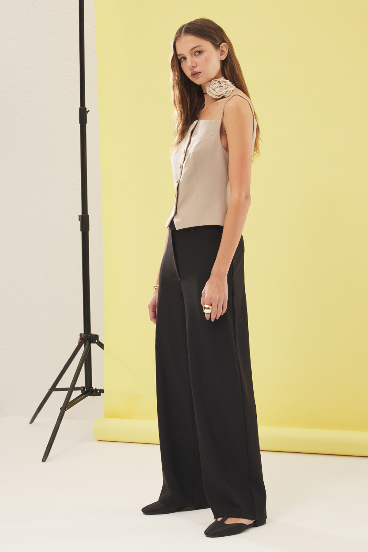 Trendyolmilla  Siyah Düşük Bel Wide Leg/Geniş Paça Dokuma Pantolon TWOSS25PL00025 - Görsel 4