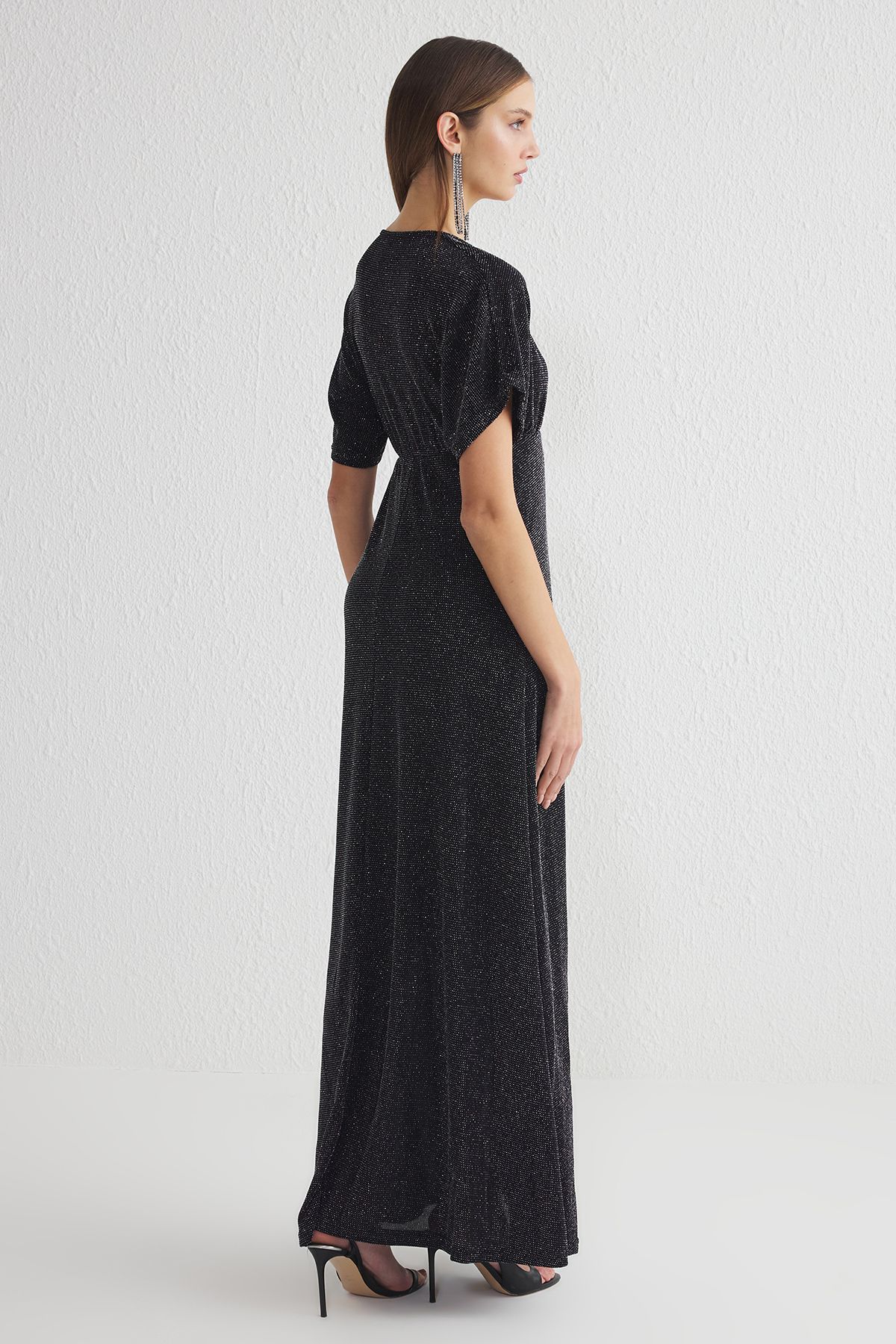 Trendyol Collection-Graues, glitzerndes, gestricktes, hochwertiges, langes, stilvolles Abendkleid in A-Linie 5