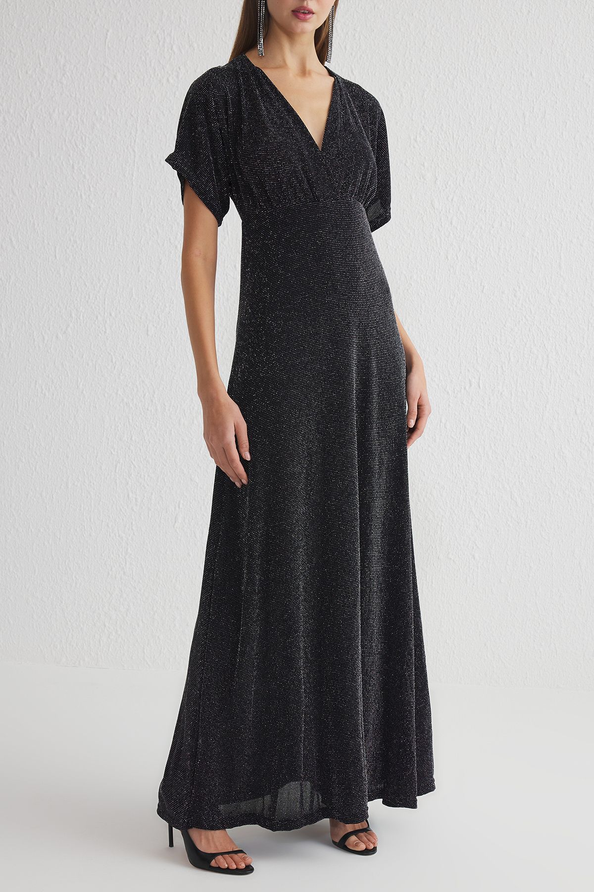 Trendyol Collection-Graues, glitzerndes, gestricktes, hochwertiges, langes, stilvolles Abendkleid in A-Linie 3