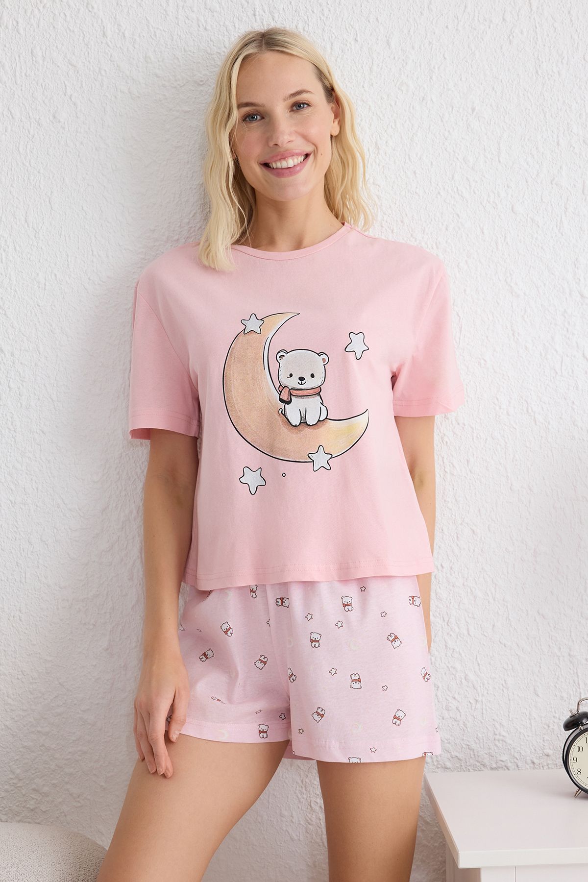Trendyol Collection Różowy Zestaw Piżam Z Dzianiny Jednorzędowej Animal Thmss25pt00081 Kobieta - M