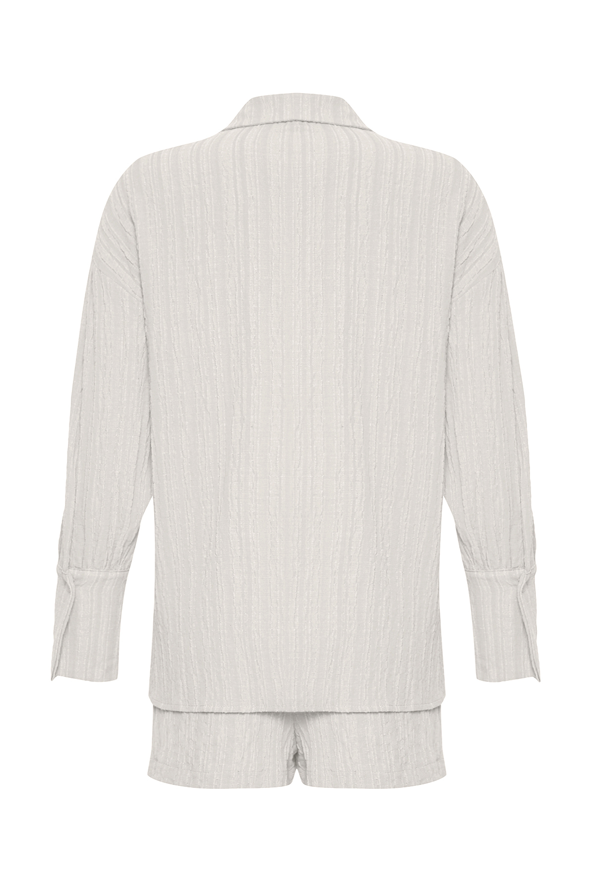 Trendyolmilla  Ekru Dokuma Büzgülü Plaj Mini Yüksek Bel Gömlek-Şort Takım TBESS25AU00025 - Görsel 7