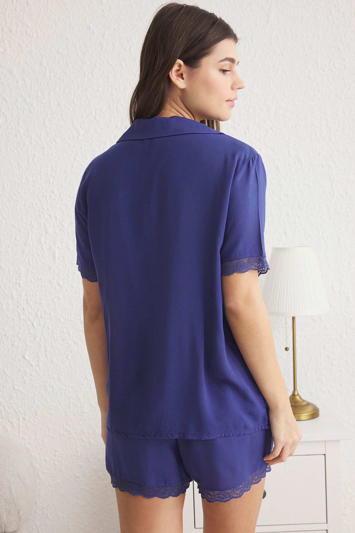 Trendyol Collection-Σετ πιτζάμες με ίσιες δαντέλες Indigo THMSS24PT00181 5