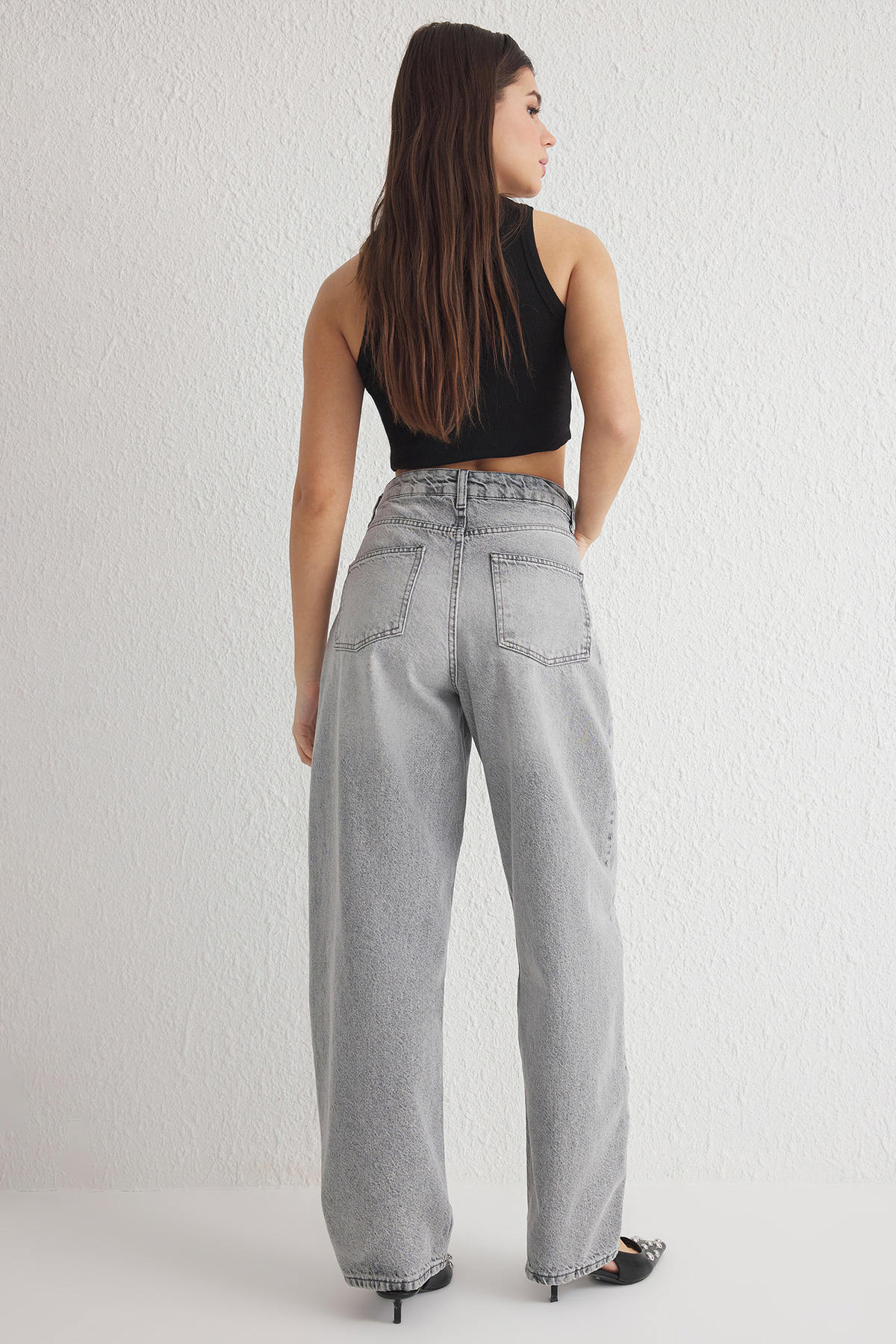 Trendyolmilla  Gri Normal Bel Loose Baggy Jeans TWOSS25JE00063 - Görsel 5