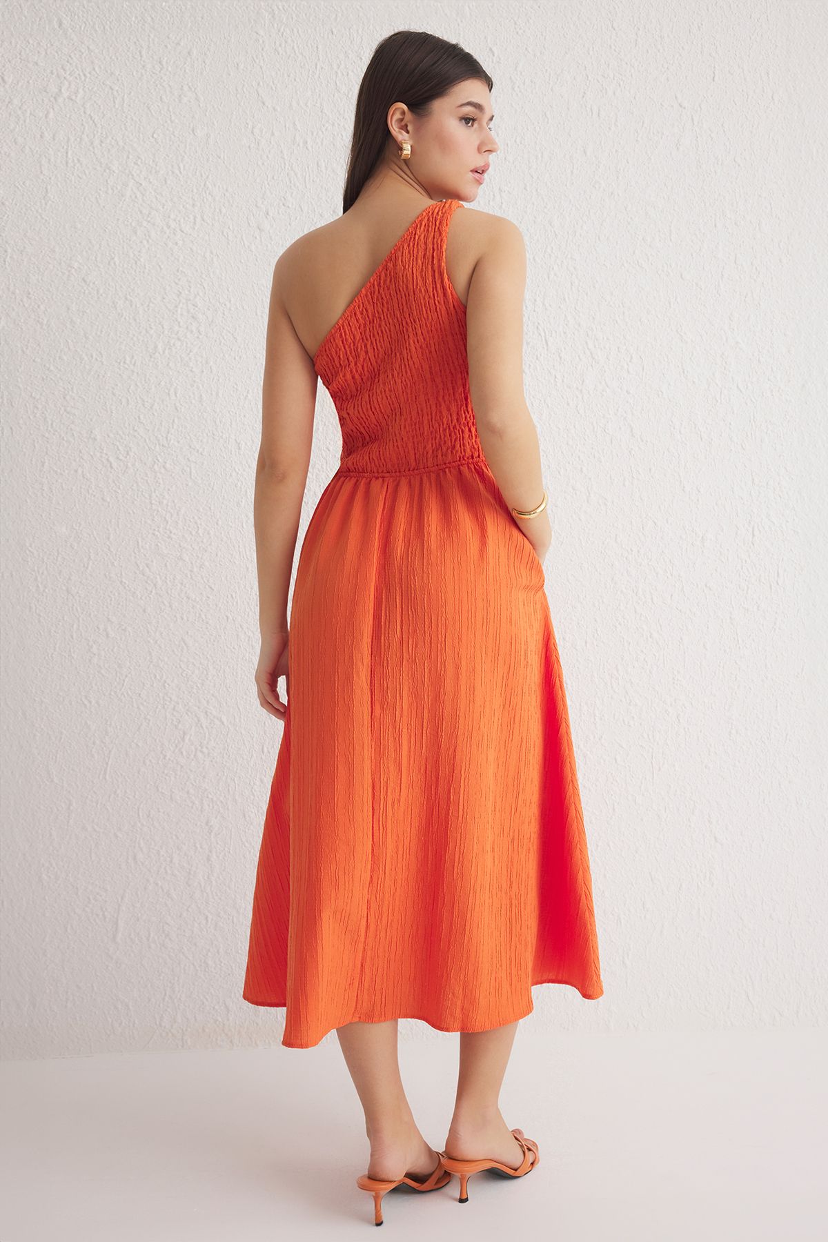 Trendyol Collection-Orange Straight Midi Woven Dress Twoss23El01830 5