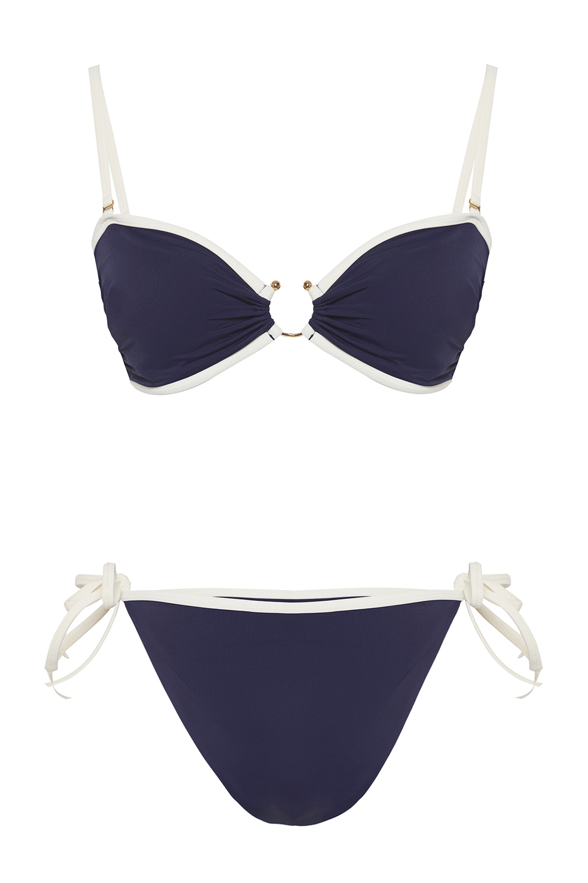 Trendyol Collection-Sötétkék pánt nélküli kontraszt színű normál bikini szett csővezeték-tartozékokkal TBESS25BT00017 5
