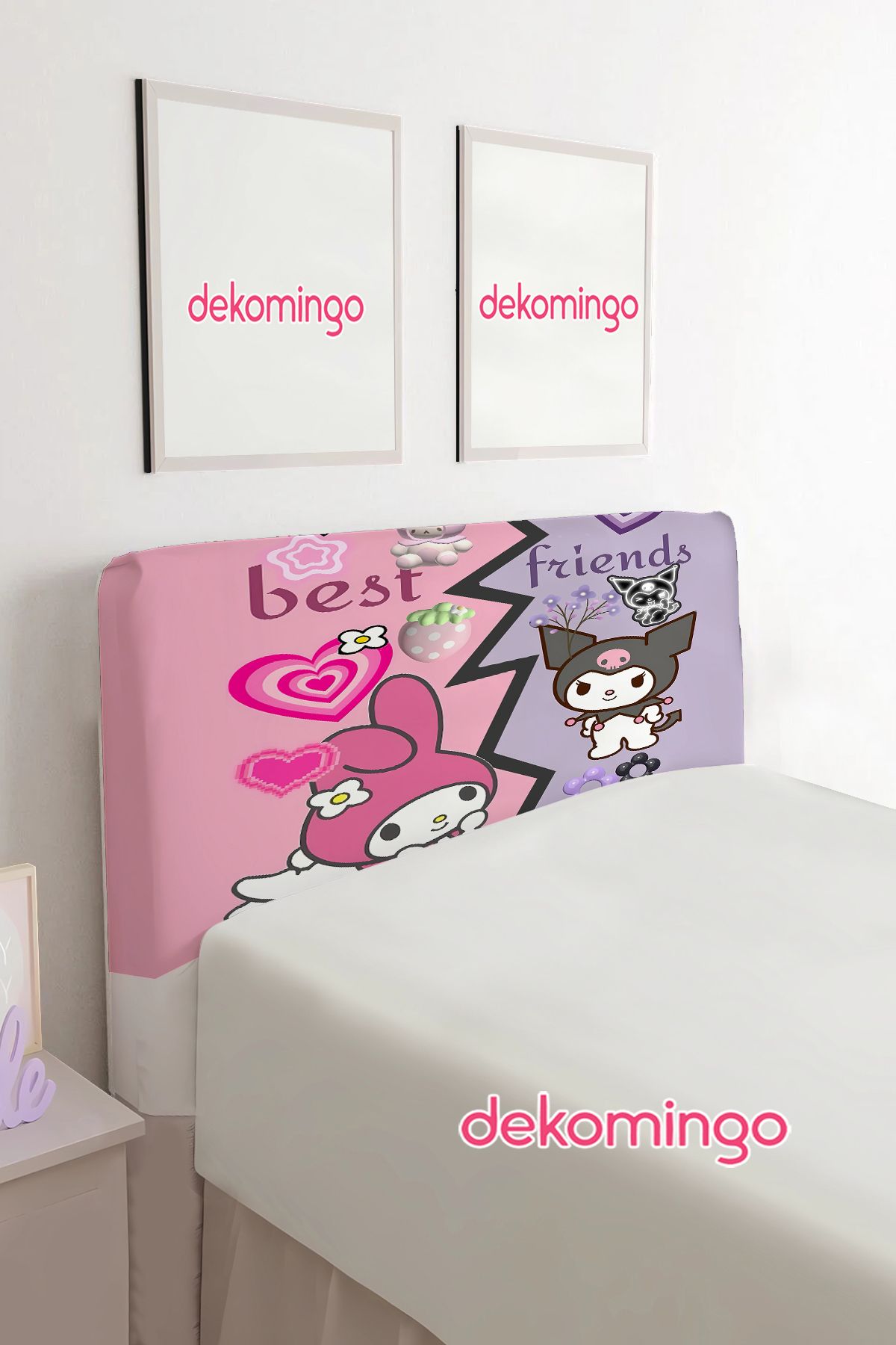 dekomingo BEST FRİENDS KUROMİ MY MELODY DESENLİ BAZA BAŞLIK KILIFI ( TEK KİŞİLİK )