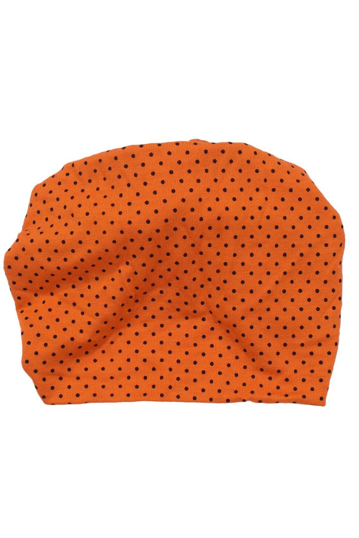 bebegen-Baby Girl Orange Black Small Polka Dot Combed Cotton Bonnet 2