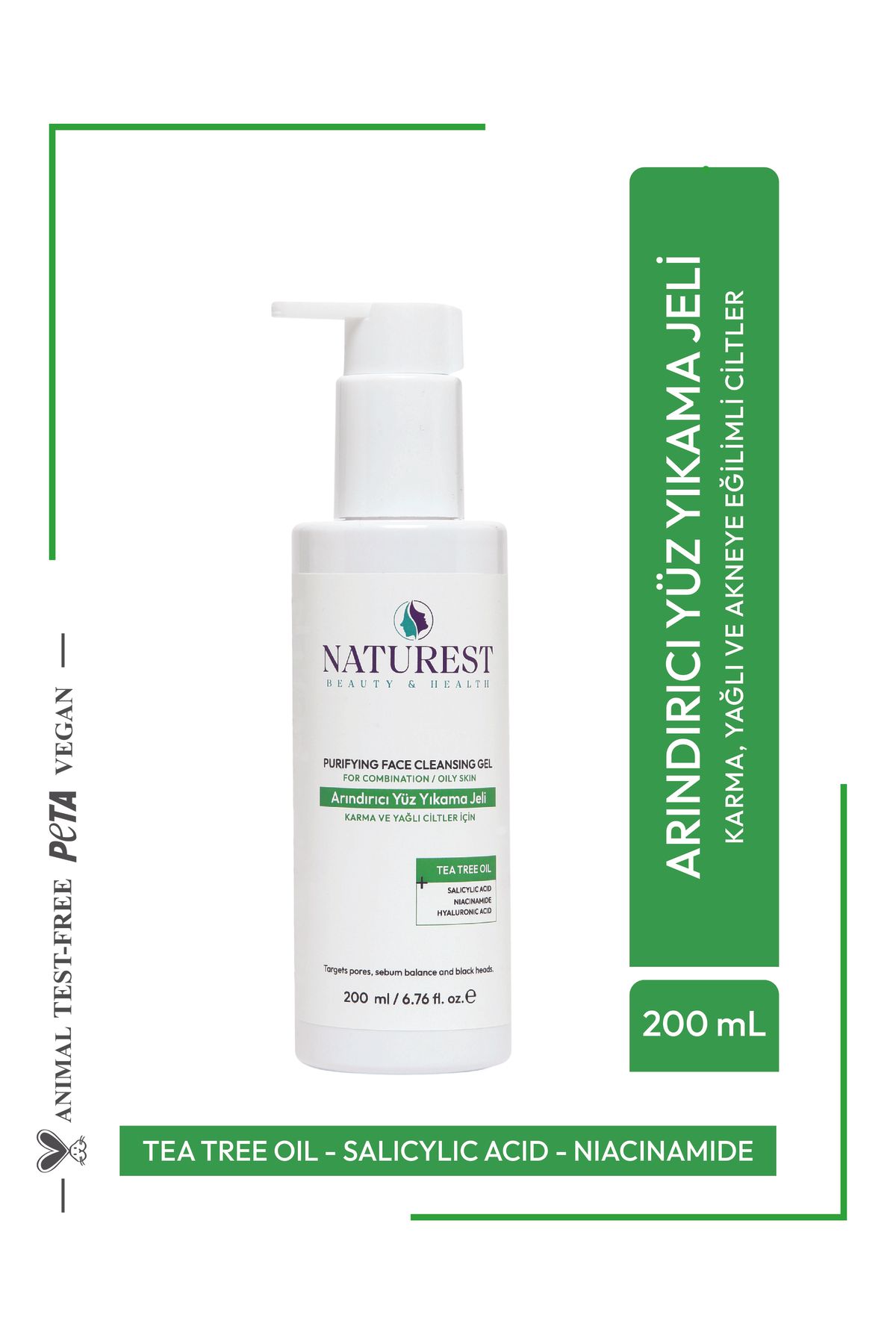 NATUREST BEAUTY & HEALTH Çay Ağacı Siyah Nokta Karşıtı Yüz Temizleme Jeli 200 ml