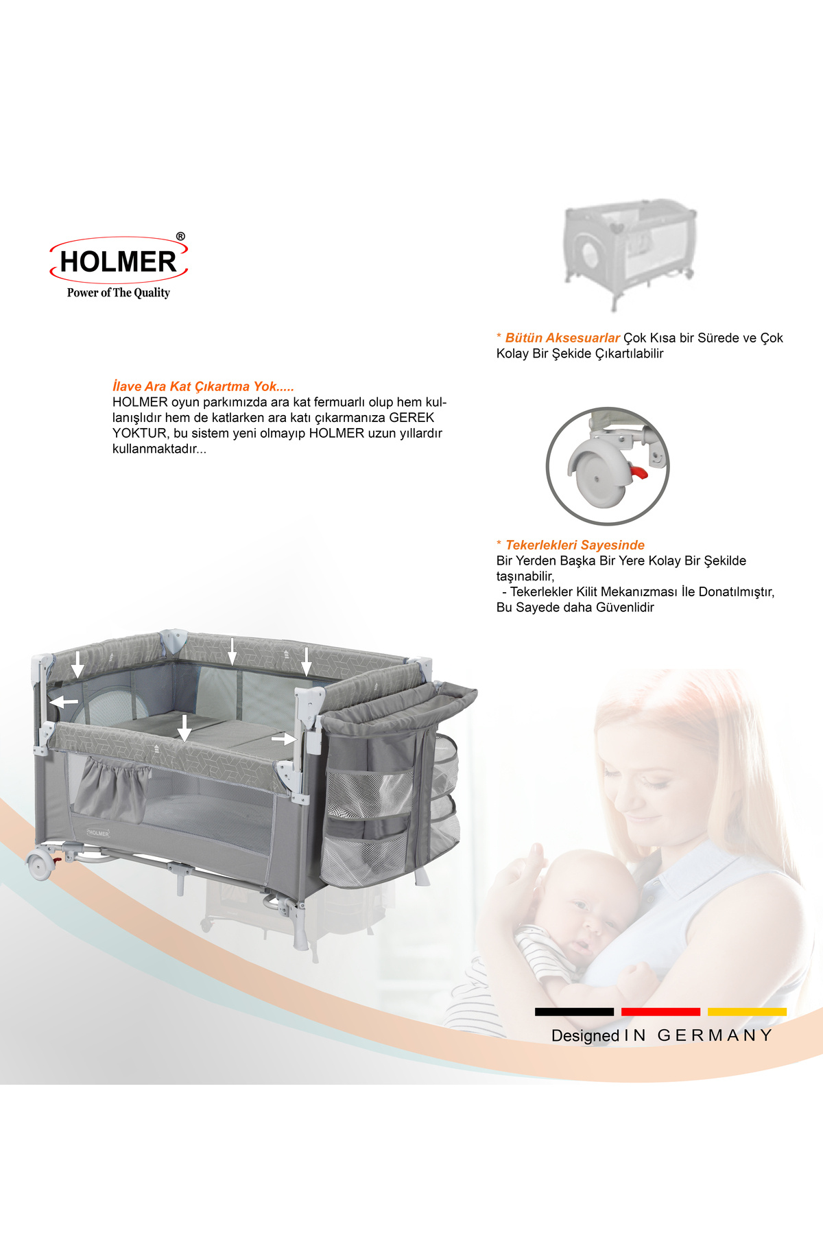 Holmer Coolstyle (Anne Yanı/Park Yatak) Multi Pro Oyun Parkı/Anne Yanı/Beşik Gri fotoğrafı 3 (önizleme)