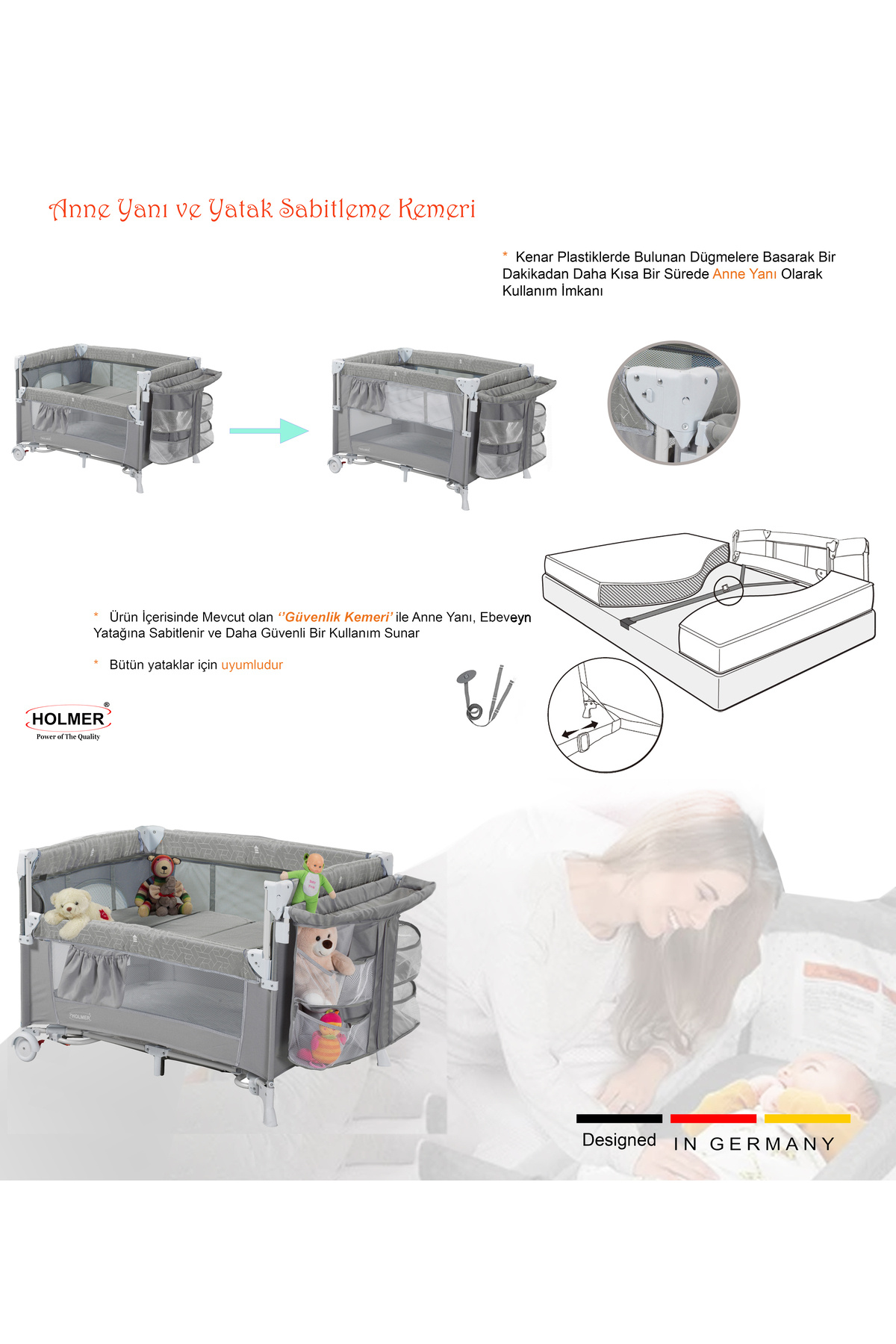 Holmer Coolstyle (Anne Yanı/Park Yatak) Multi Pro Oyun Parkı/Anne Yanı/Beşik Gri fotoğrafı 4 (önizleme)