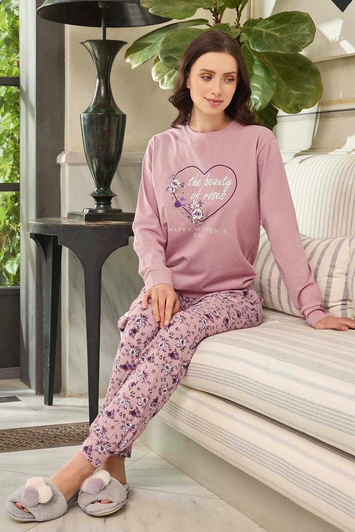 Aydoğan Kadın Aydoğan Pamuk Pijama Takımı 240579 Gül Kurusu