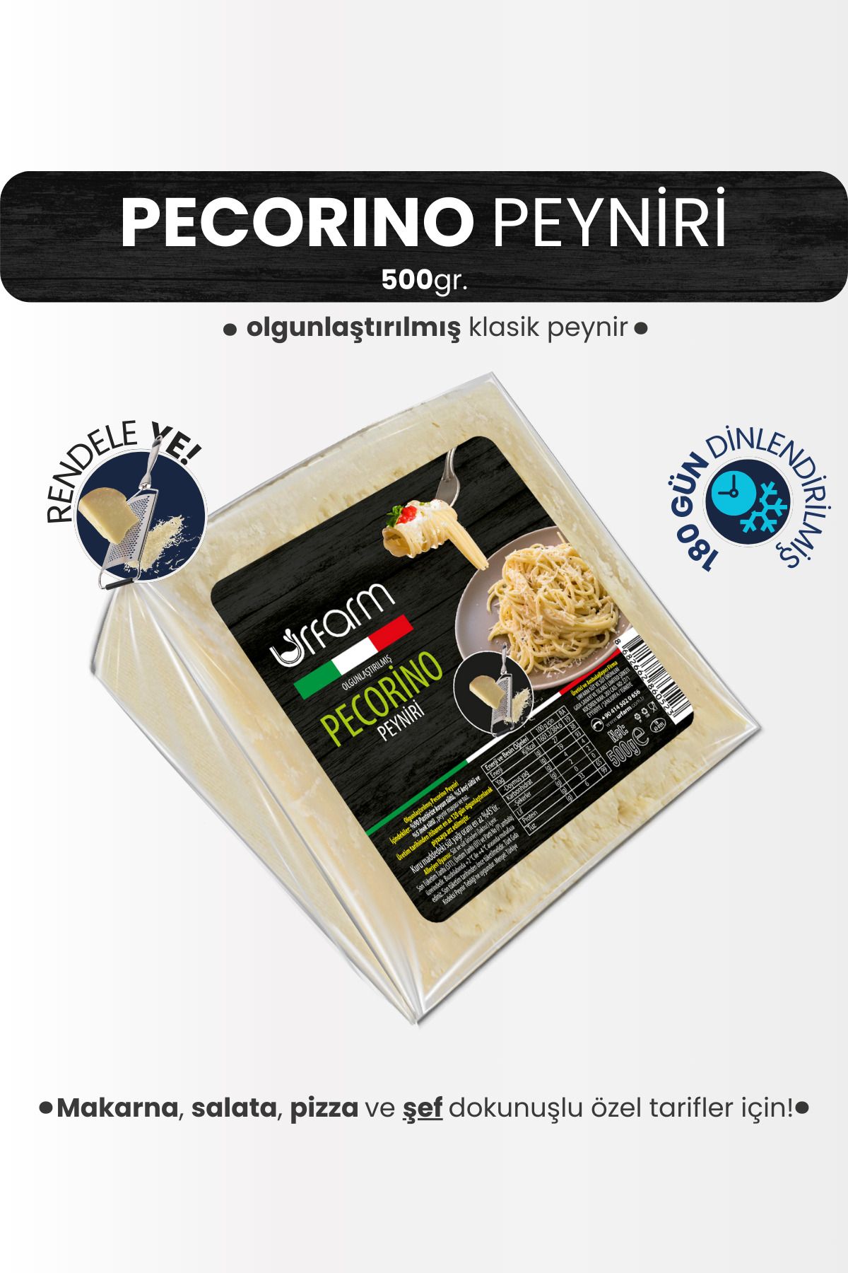 URFARM Pecorino Peyniri 500 Gr. | Klasik İtalyan Peyniri