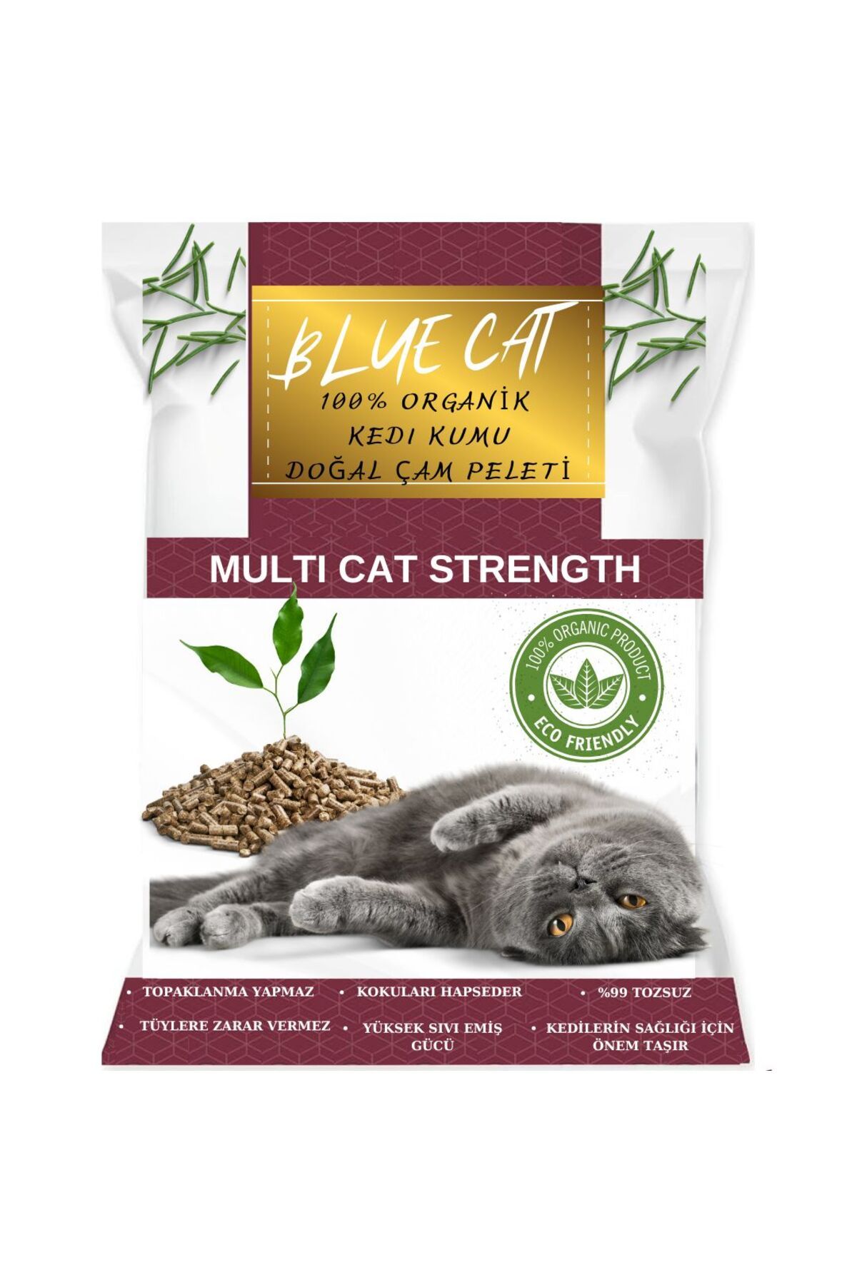 BLUECAT Çam Peleti Kedi Kumu Net 5 kg - 10 lt - Topaklanmayan %100 Organik