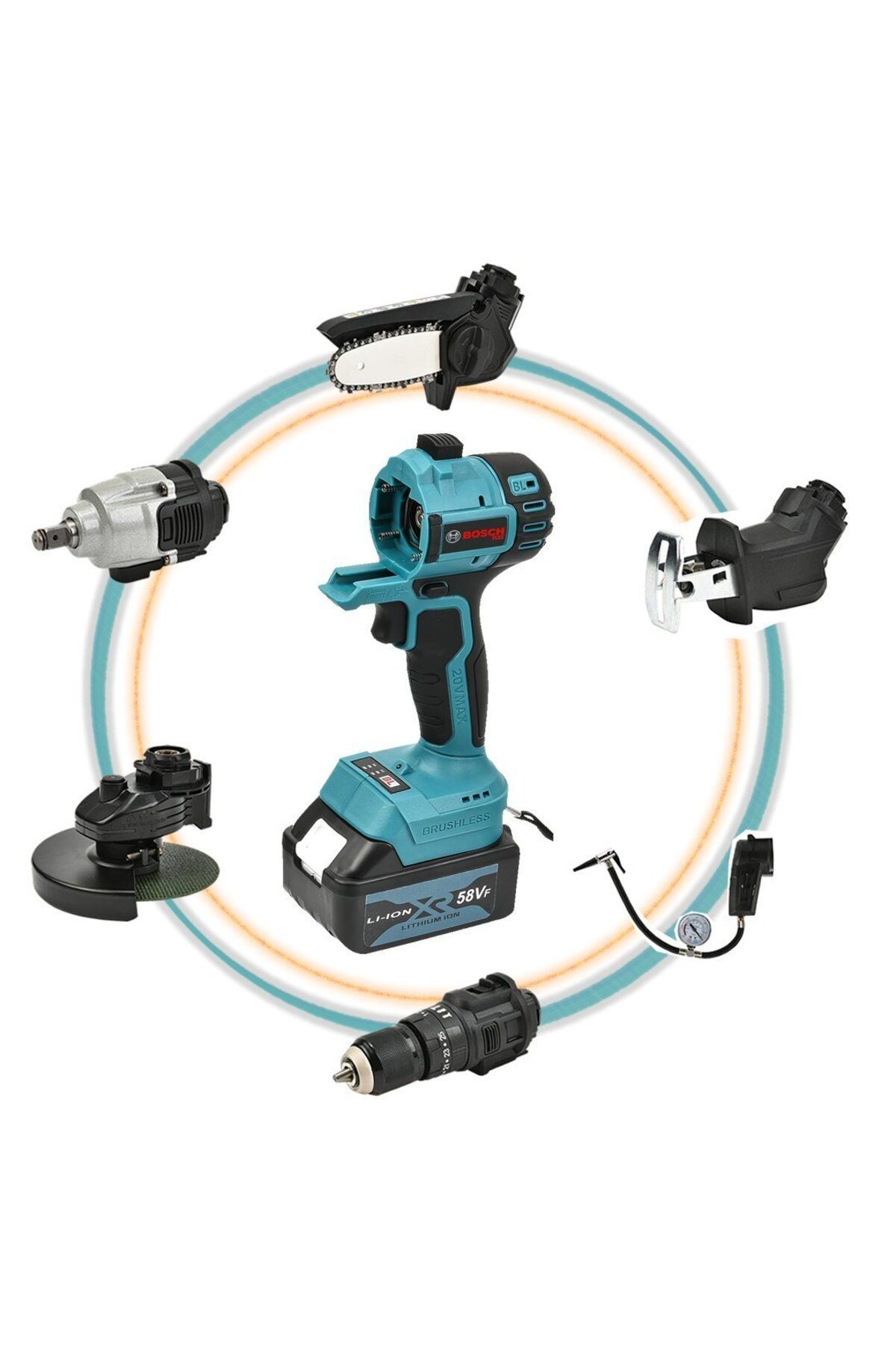 Bosch Plus ELS238 Multievo 6lı Set 58vf Çok Amaçlı Şarjlı Set Takımı Taşlama Somun Sıkma Tilki Kuyr