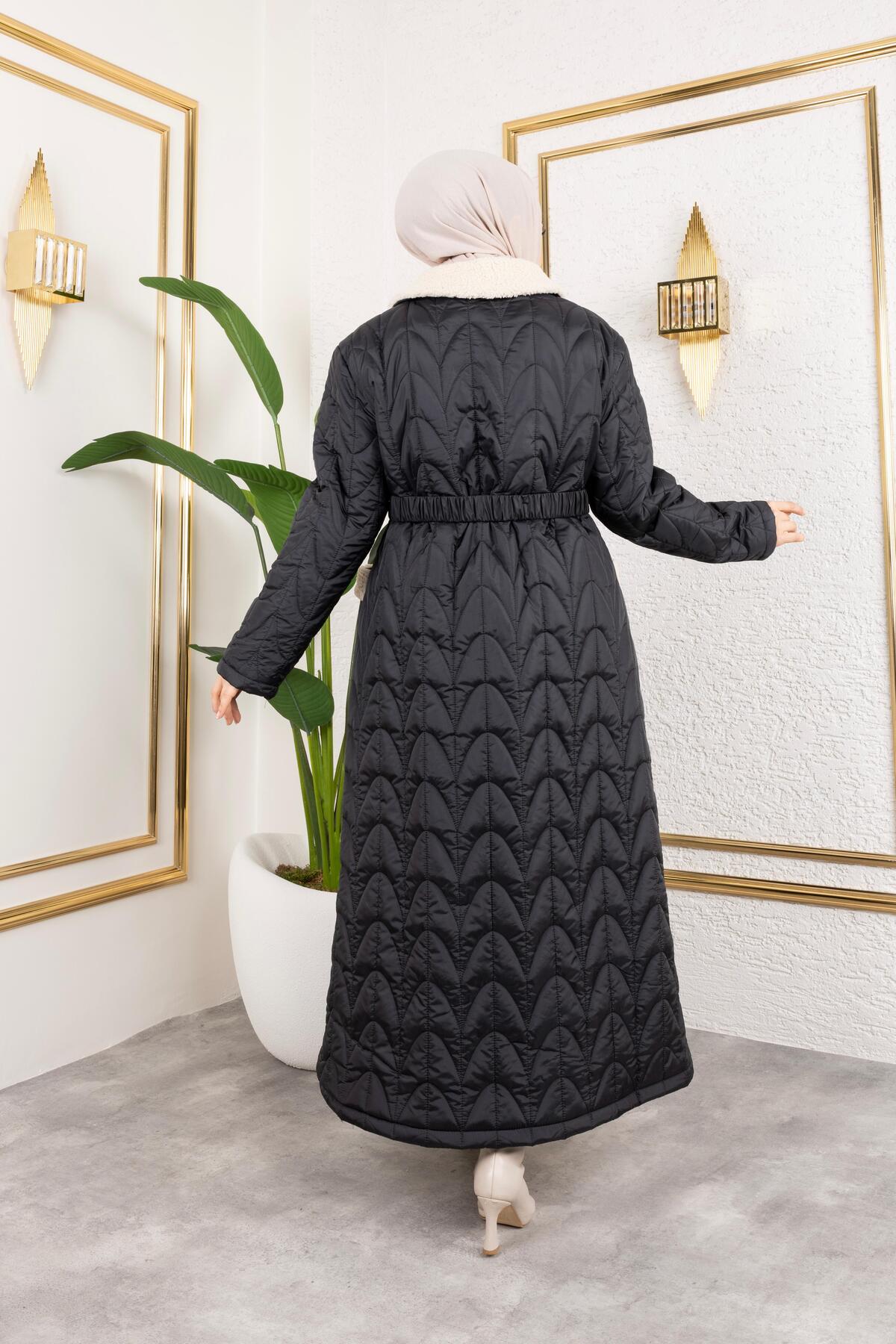 HARMAN BUTİK  KADIN İÇİ TAM KÜRKLÜ CEP DETAYLI KAPİTONE MONT - Görsel 9