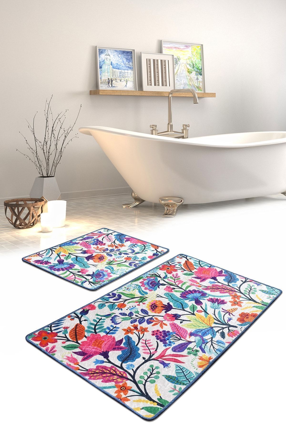 Iromica Home Bath Füme 90x90 Cm Banyo Paspası, Banyo Halısı Kaymaz Tabanlı Akrilik