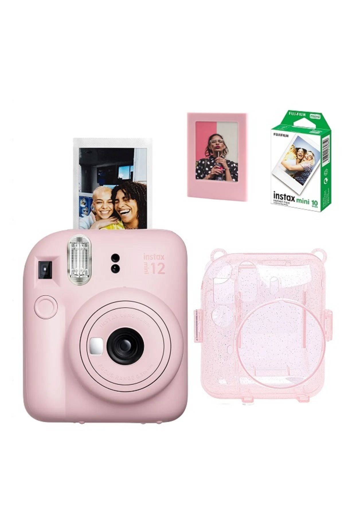 Fujifilm Instax Mini 12 Fotoğraf Makinesi-10lu Film-simli Pleksi Kılıf Ve Mıknatıslı Çerçeve Seti 2 Pembe