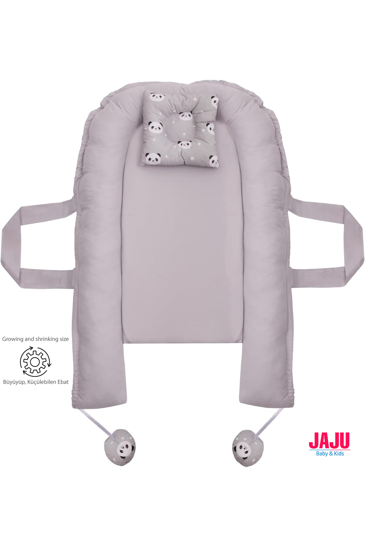 Jaju Baby Babynest Gri Panda Cibinlik Tüllü Ve Oyuncak Askılı Organik Jaju Babynest Anne Yanı Bebek Yatağı fotoğrafı 5 (önizleme)