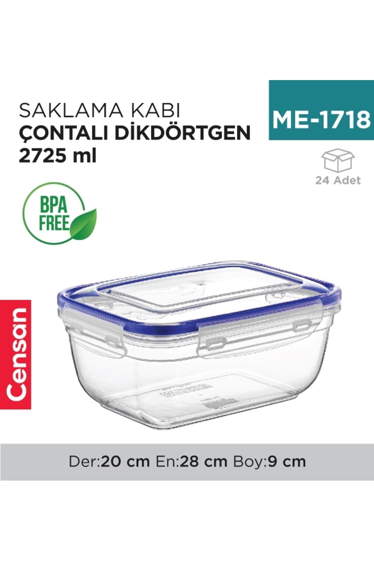 Censan Contalı Dikdörtgen Saklama Kabı 2725 Ml(30415)