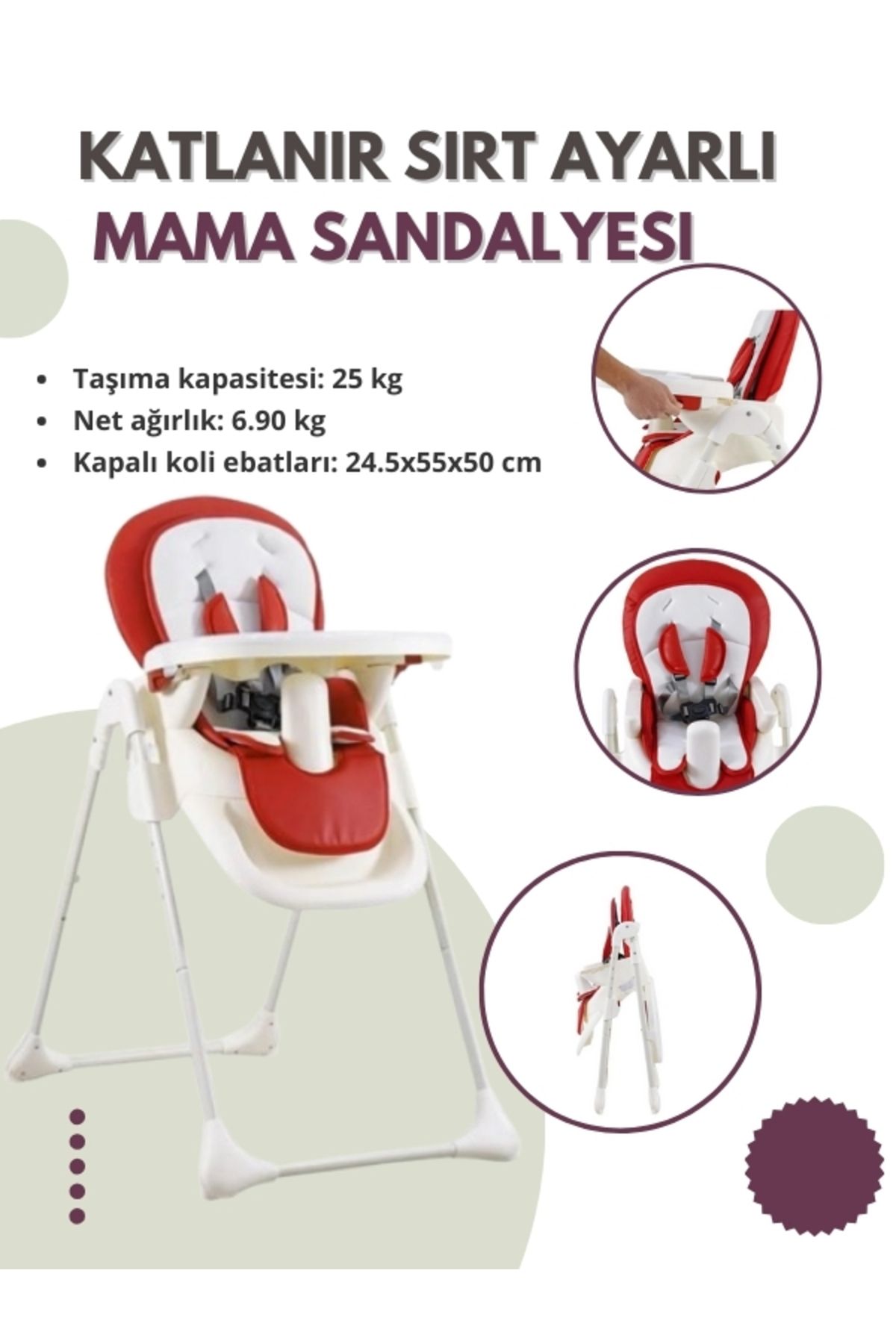 modabebekler Sırt Ayarlı Katlanır Boy ayarlı Mama Sandalyesi