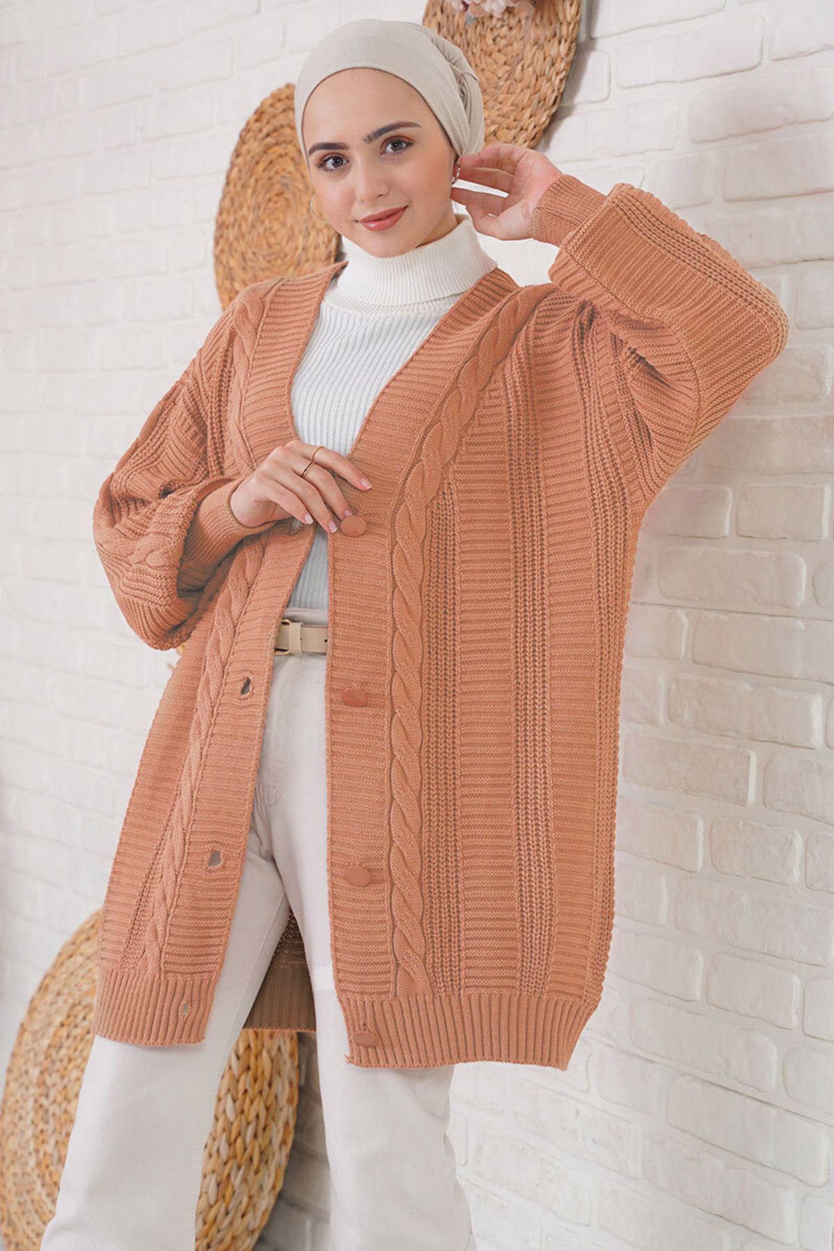 Bigdart-15768 Hijab Knitwear Cardigan - Camel 1