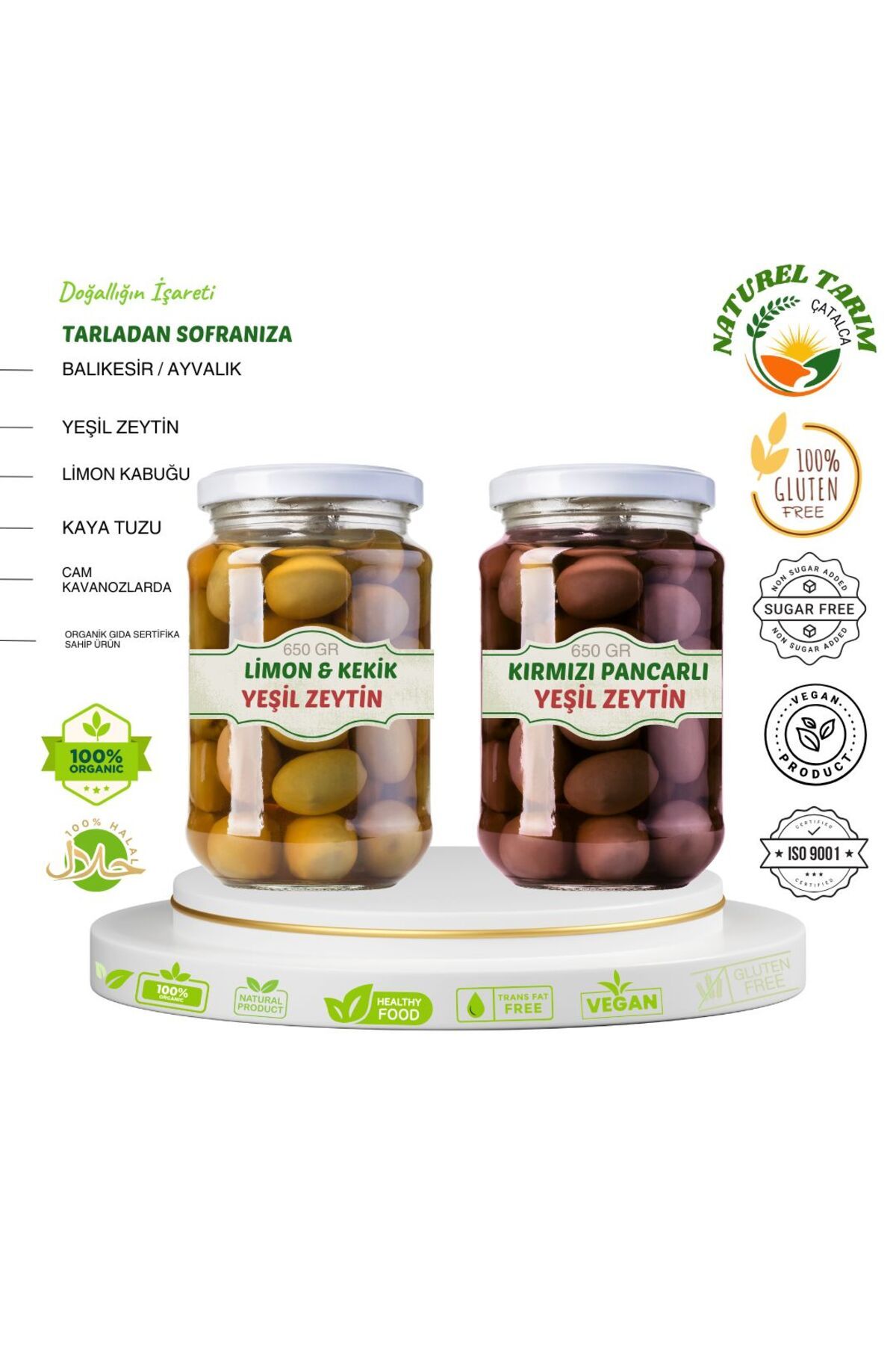 NATUREL YEŞİL ZEYTİN ( LİMON KEKİK 650 GR + PANCAR 650 GR )