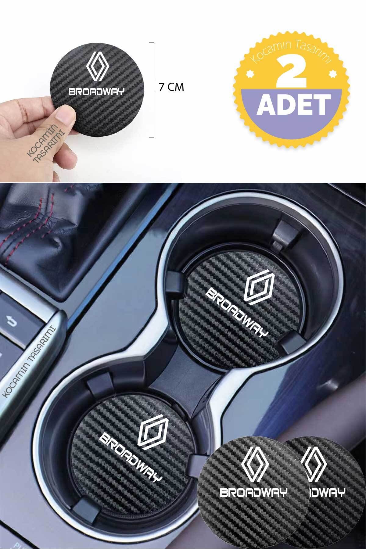 Kocamın Tasarımı Renault Broadway Siyah Karbon Araç Bardak Altlığı Renault Logolu Broadway Özel Üretim 2 Adet 7 cm