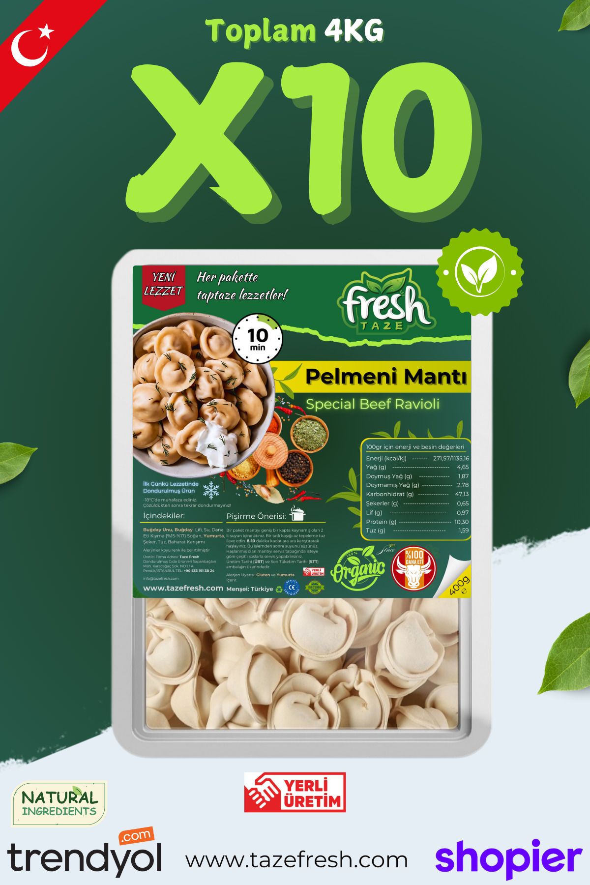 MANTI El Yapımı: Fırınlanmış Dondurulmuş - 4kg ( 10X 400G )