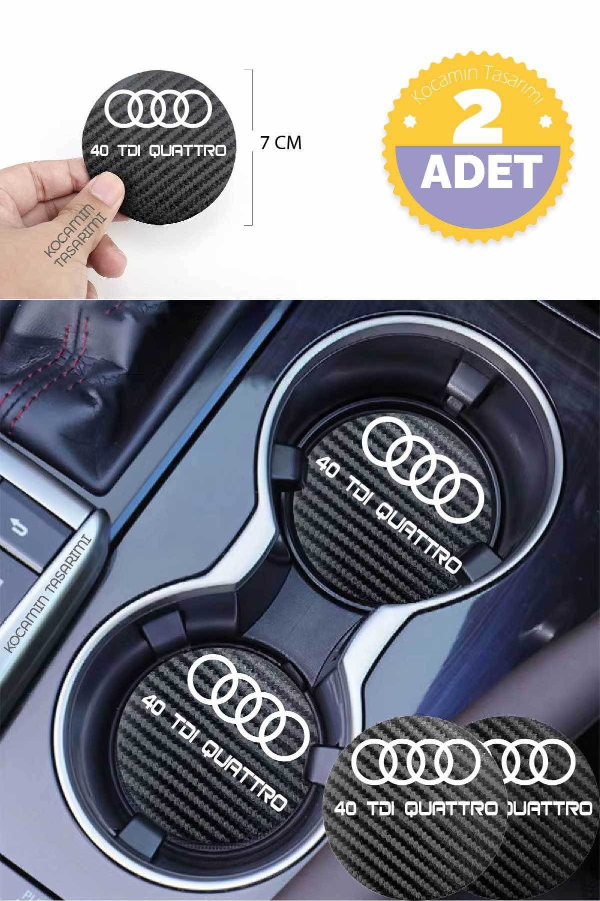 Kocamın Tasarımı Audi 40 TDI Quattro Siyah Karbon Bardak Altlığı Audi Armalı 40 TDI Quattro Yazılı 7 cm Dayanıklı Öze