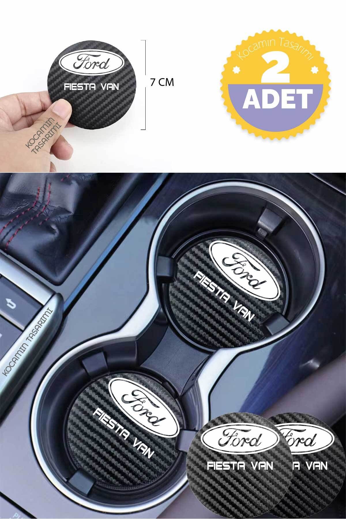 Kocamın Tasarımı Ford Fiesta Van Siyah Karbon Araç Bardak Altlığı Ford Logolu Fiesta Van 7 cm Dayanıklı Özel Tasarım