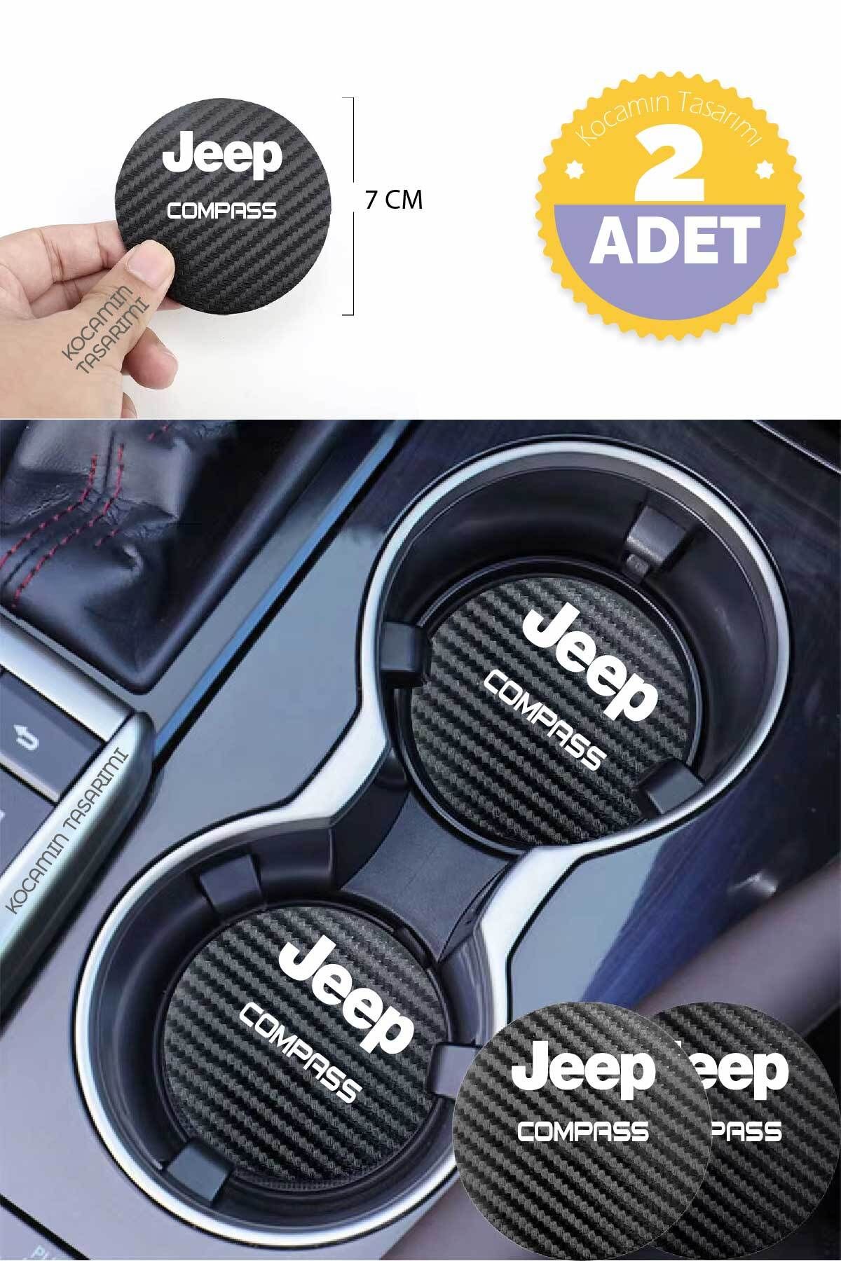 Kocamın Tasarımı Karbon Desenli Jeep Compass Bardak Altlığı Jeep Compass İç Mekanı İçin Spor 7 cm Tasarımı 2 Adet