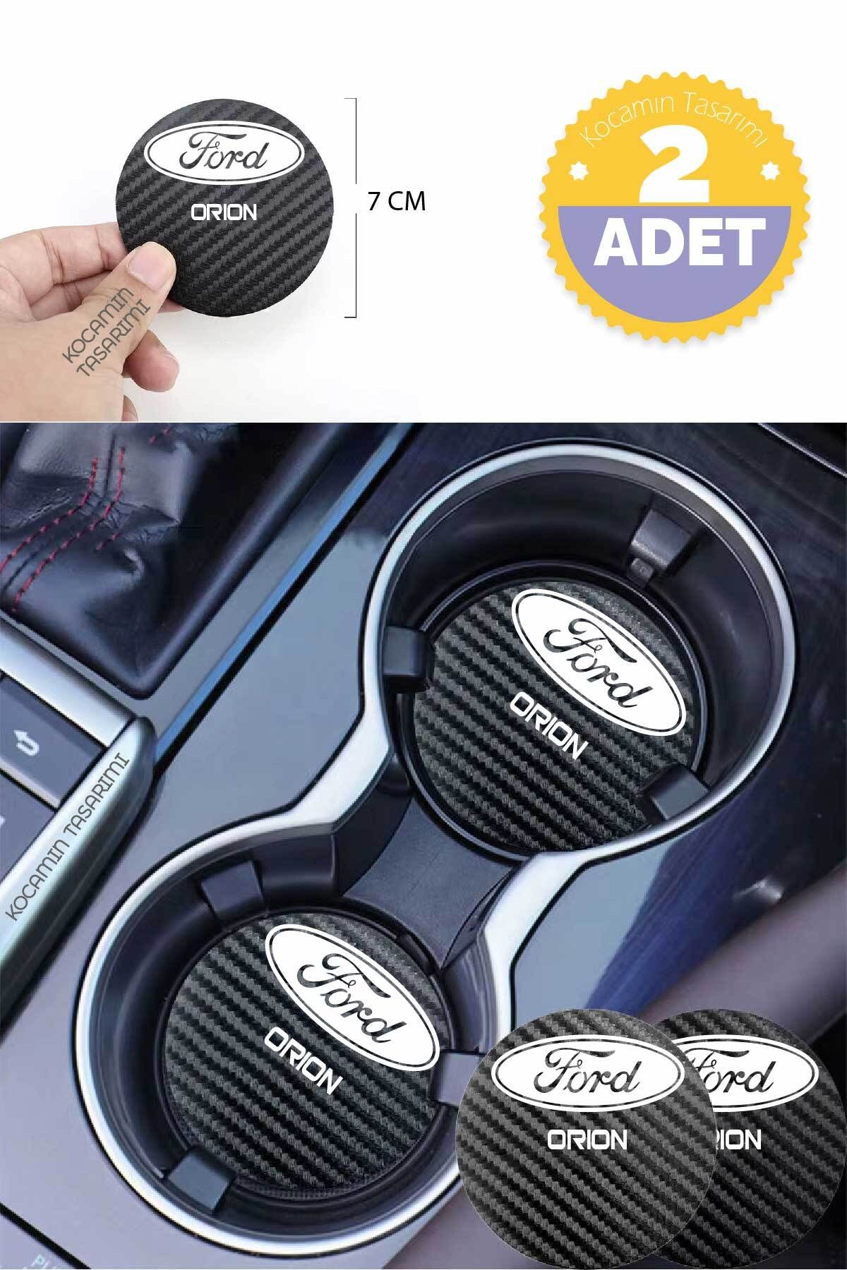 Kocamın Tasarımı Ford Orion Siyah Karbon Araç Bardak Altlığı Ford Logolu Orion Özel Üretim 2 Adet 7 cm