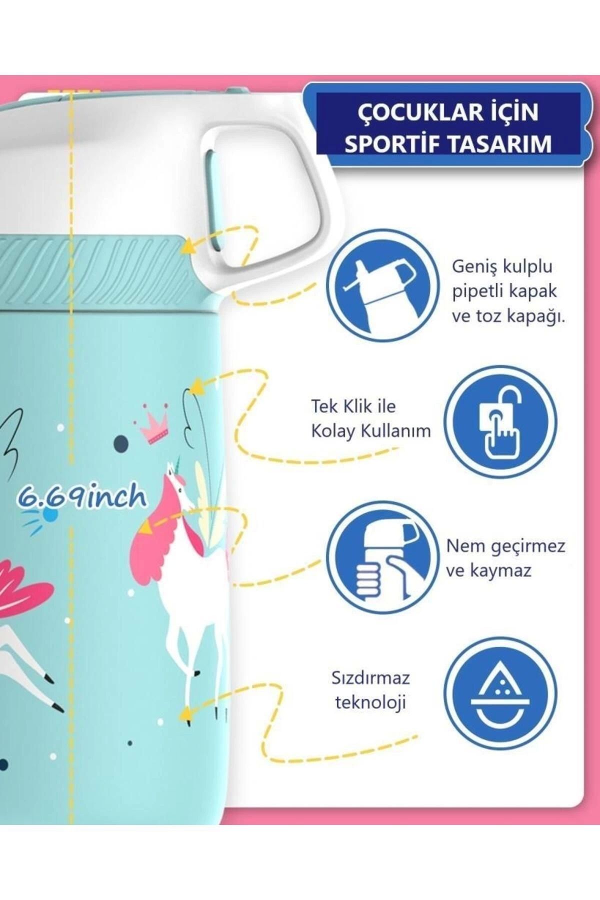 قمقمه کمپ آبی دخترانه و پسرانه بچگانه ان فولادی Pipetan Children Thermos Matara 350ml Unicorn فیروزه ای Vagonlife