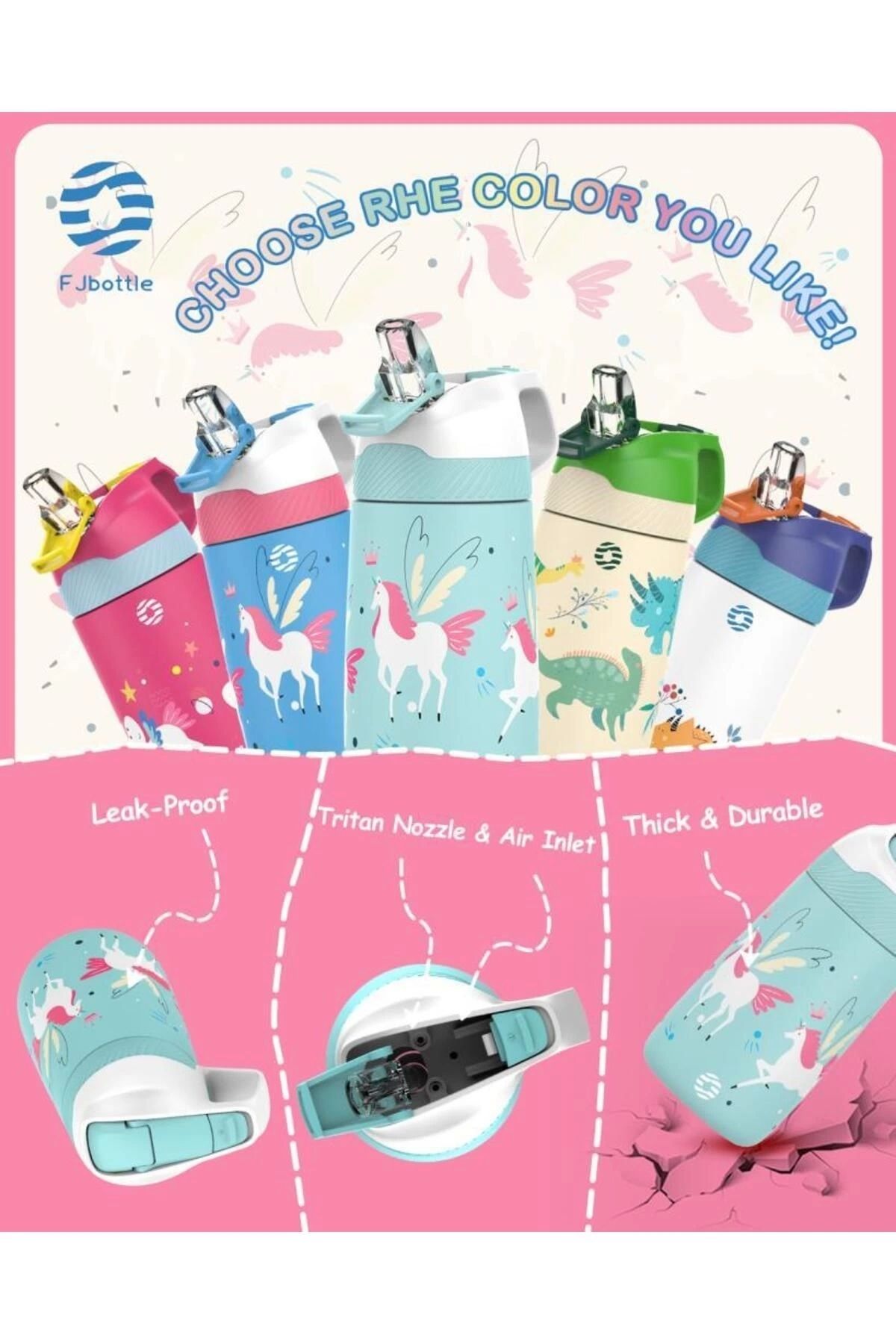 قمقمه کمپ آبی دخترانه و پسرانه بچگانه ان فولادی Pipetan Children Thermos Matara 350ml Unicorn فیروزه ای Vagonlife
