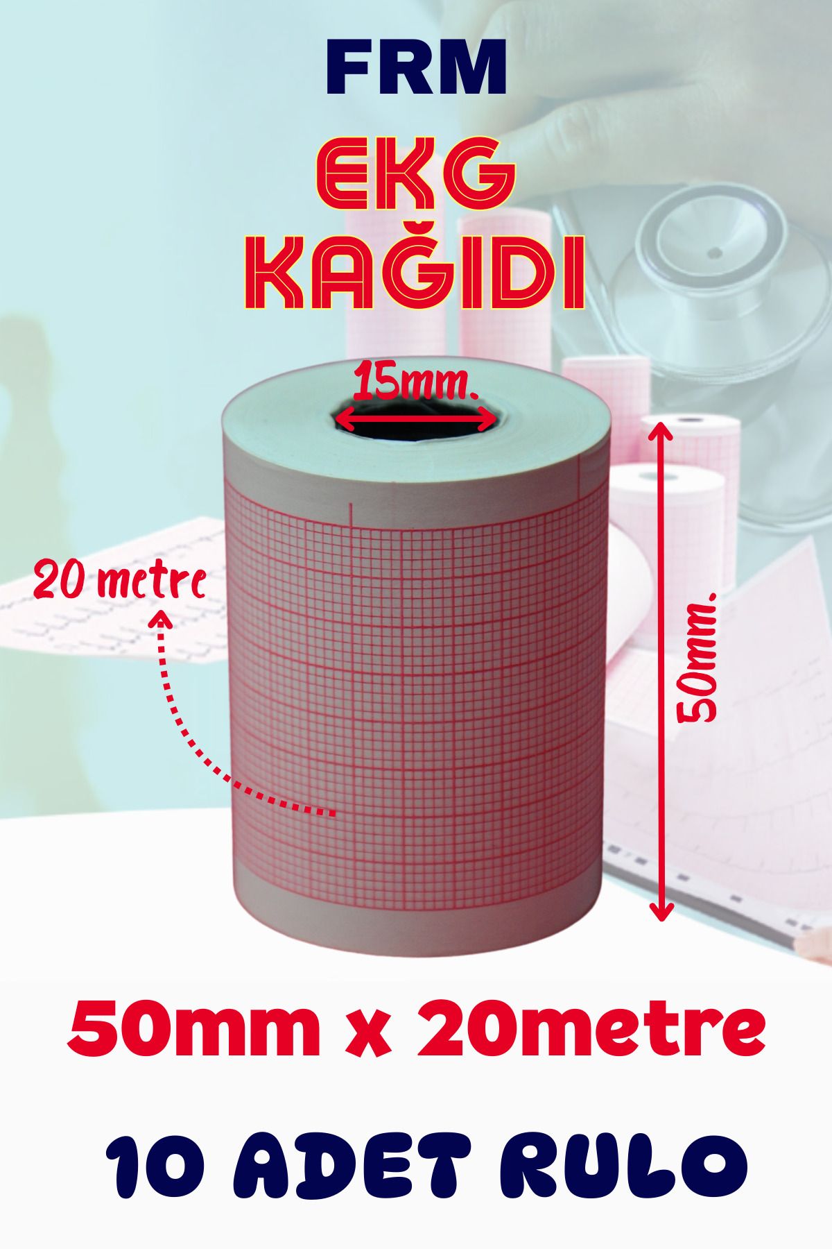 FRM Ekg Ecg Kağıdı Termal Rulo 50mmx20m (5CM) Biocare Medwelt Nihon Kohden Firstmed Plusmed Uyumlu