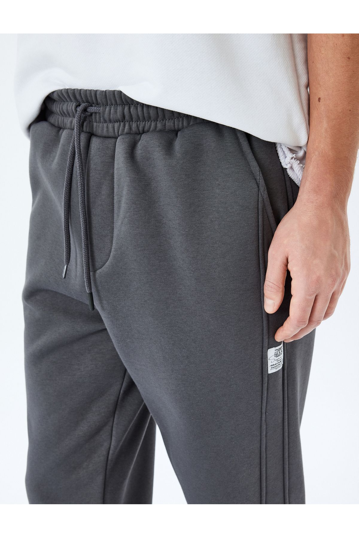 Koton-Cotton Blend - Raster Jogger Sweatpants with Pockets and Stitching Detail 5