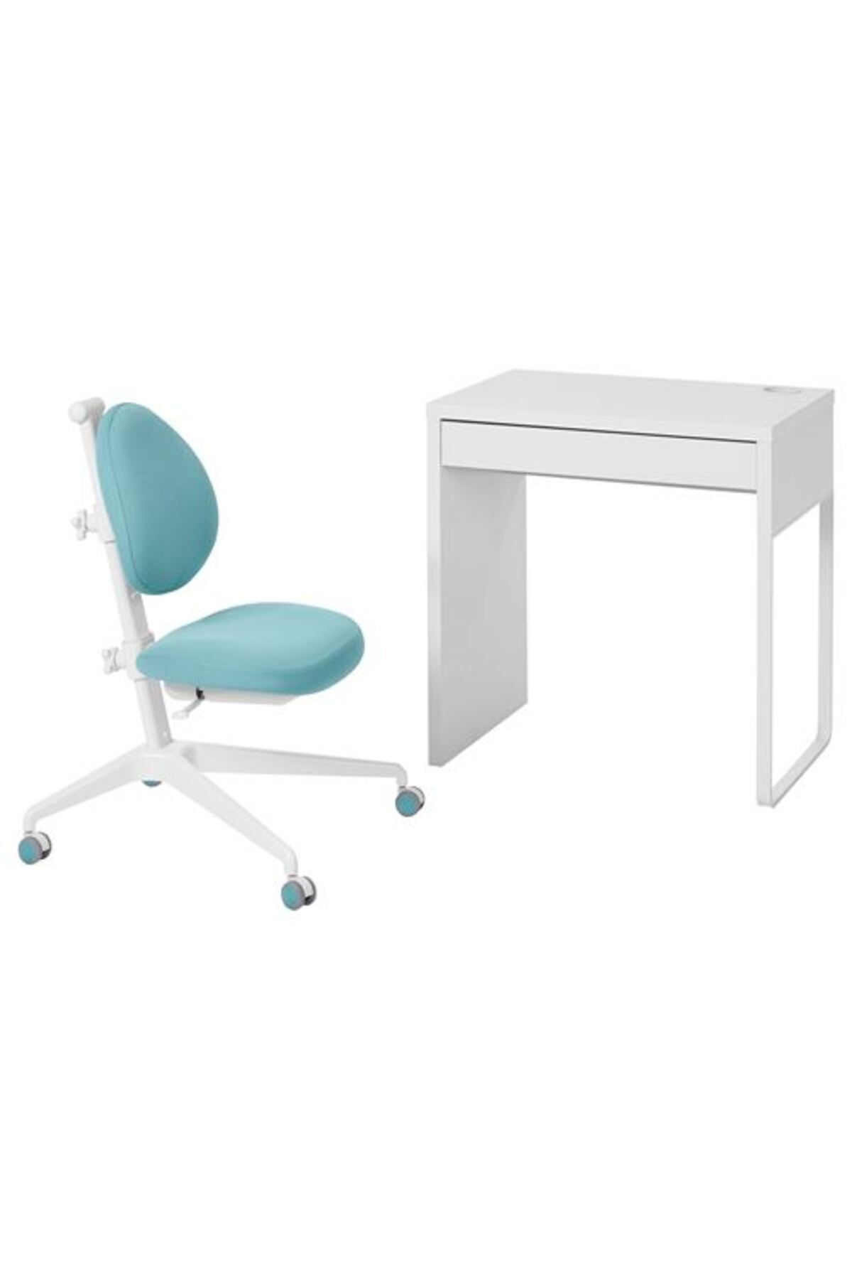 IKEA MICKE, çocuk çalışma masası ve sandalyesi, beyaz-turkuaz