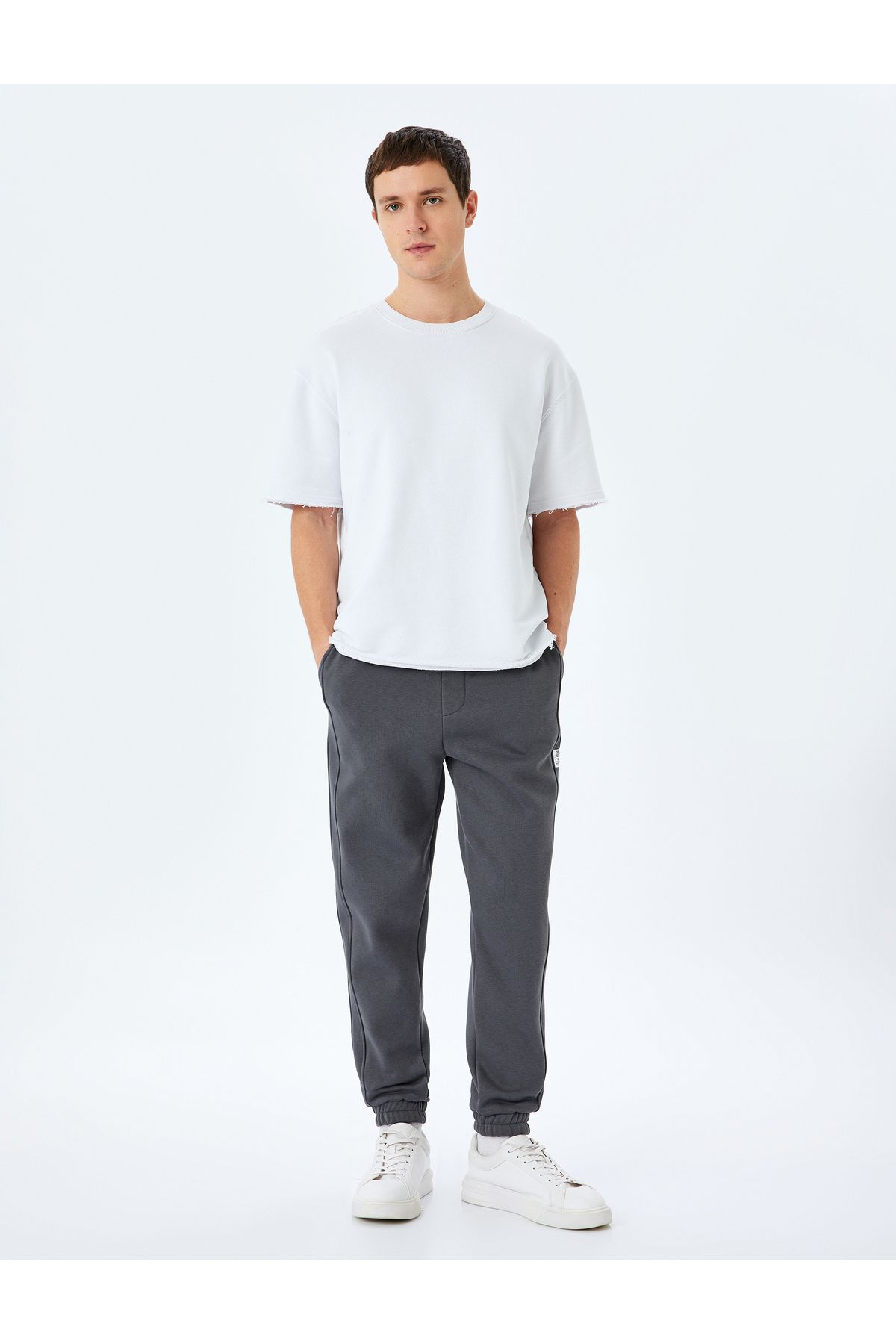 Koton-Cotton Blend - Raster Jogger Sweatpants with Pockets and Stitching Detail 1