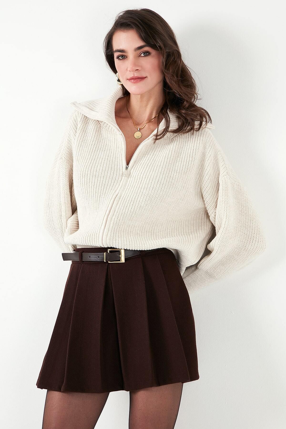 Lela-Cardigan împletit Thessaloniki cu mânecă cu balon, cu fermoar 4615562 4