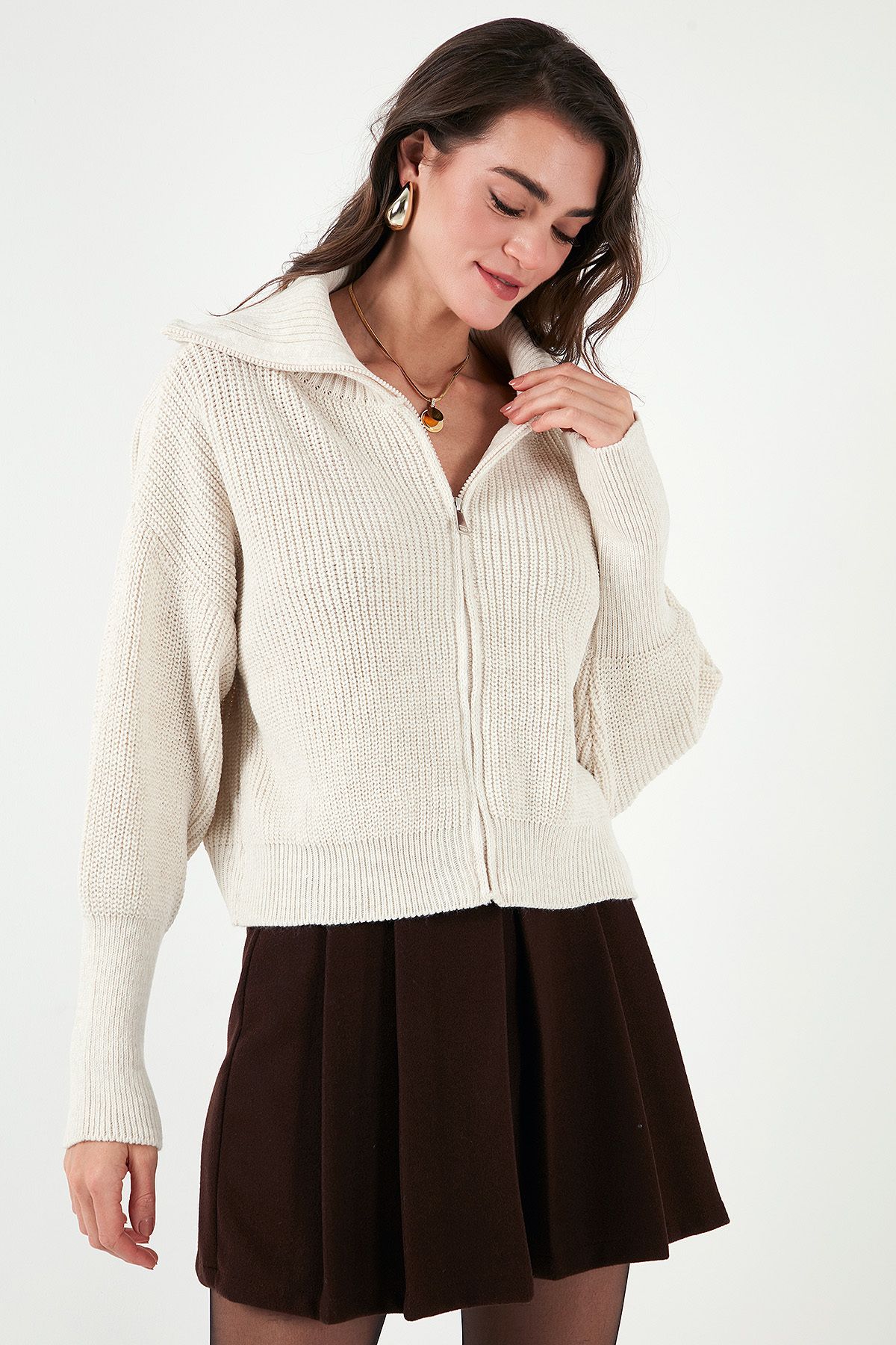 Lela-Cardigan împletit Thessaloniki cu mânecă cu balon, cu fermoar 4615562 5