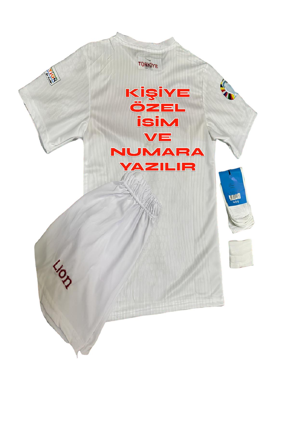 Lion Spor Türkiye Beyaz Kırmızı Çocuk Forması Kişiye Özel Hava Alabilen Polyester Kumaş Halısaha Forması