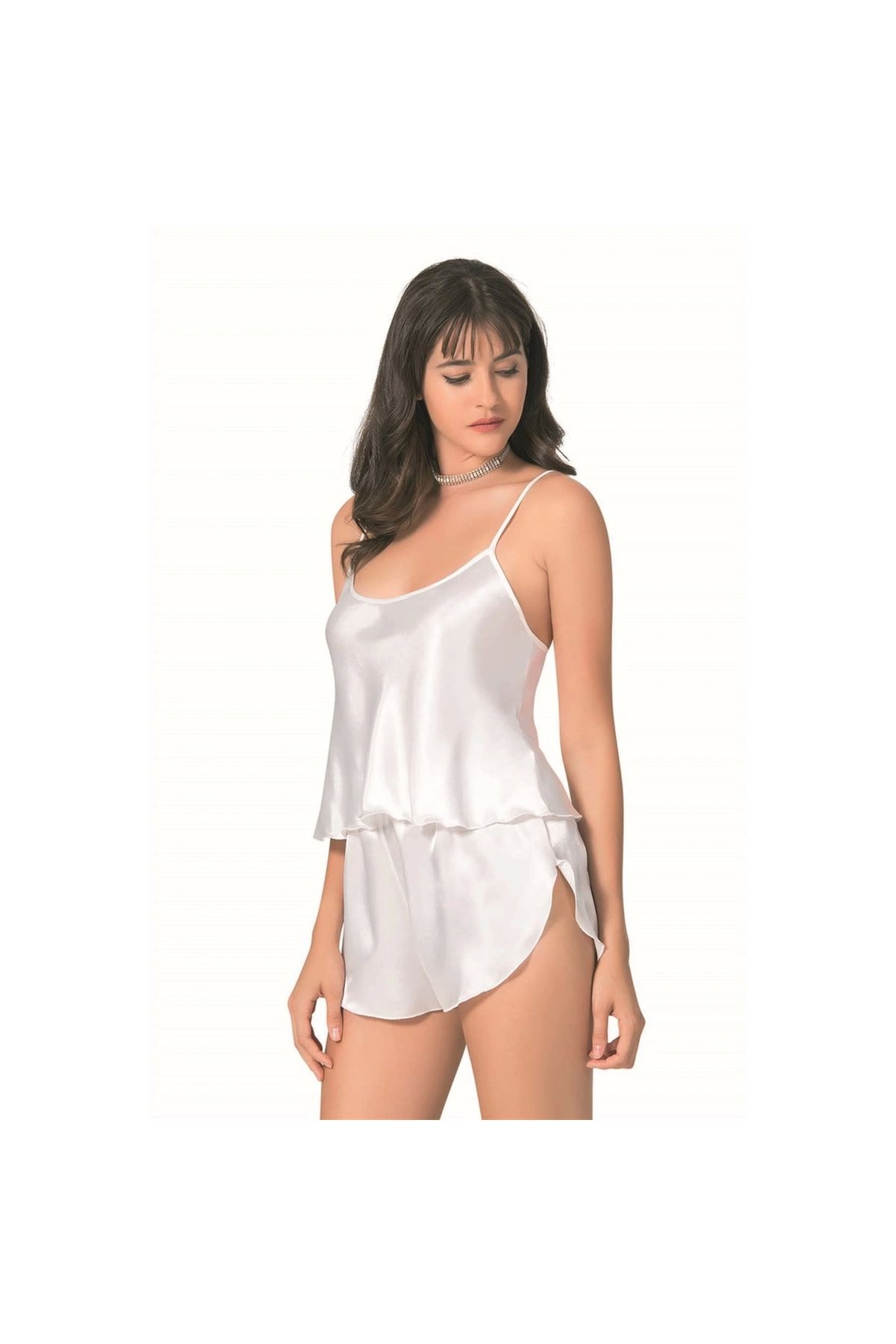MİRALİVE MİRAXX Ekru Saten Babydoll Şort Takımı