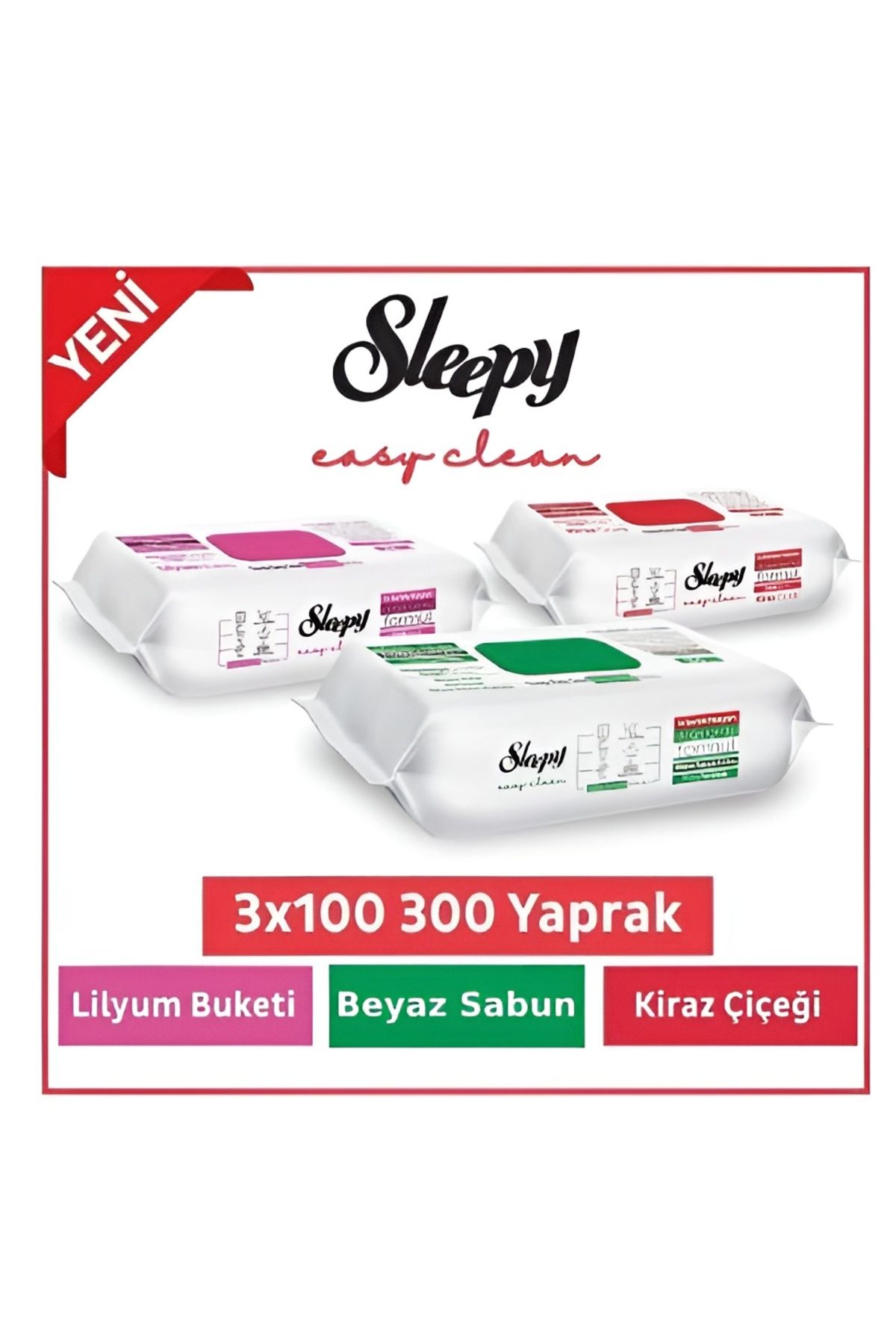 Sleepy Easy Clean Lilyum Buketi + Beyaz Sabun + Kiraz Çiçeği 3x100 (300 Yaprak)