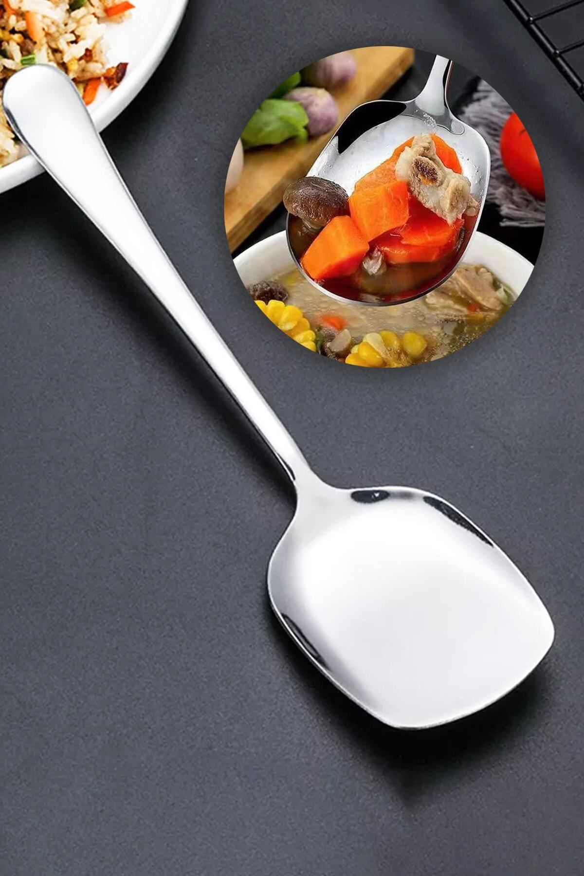 DORRY HOME Pratik 21 Cm Paslanmaz Çelik Lüx Servis Salata Kaşığı Spatula | Çelik Yemek Servis Kaşığı - 1 Adet