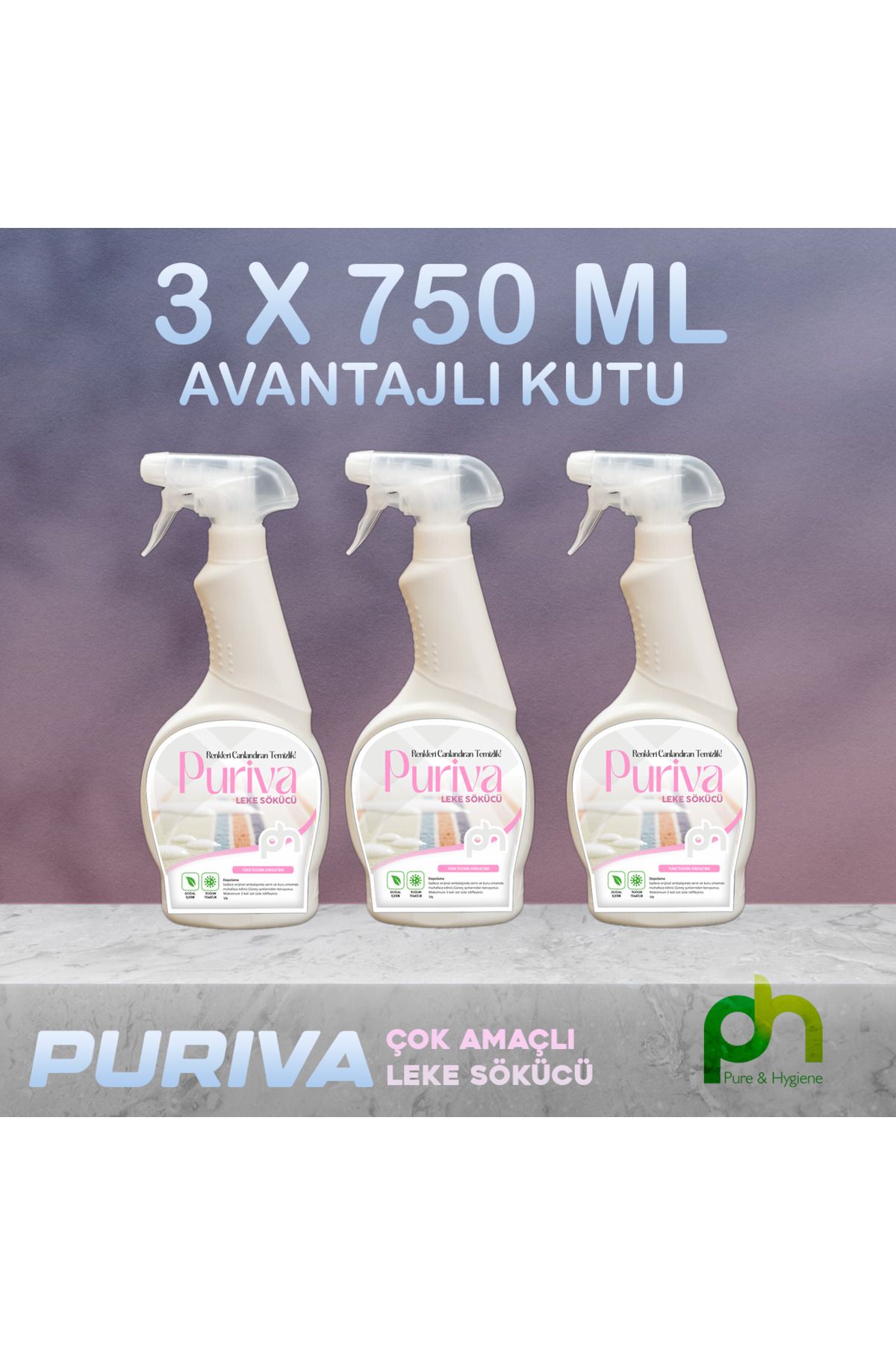 P&H 3 lü P&H Puriva Kumaş Yüzeyler İçin Güçlü Leke Çıkarıcı Sprey 3 X 750 ml