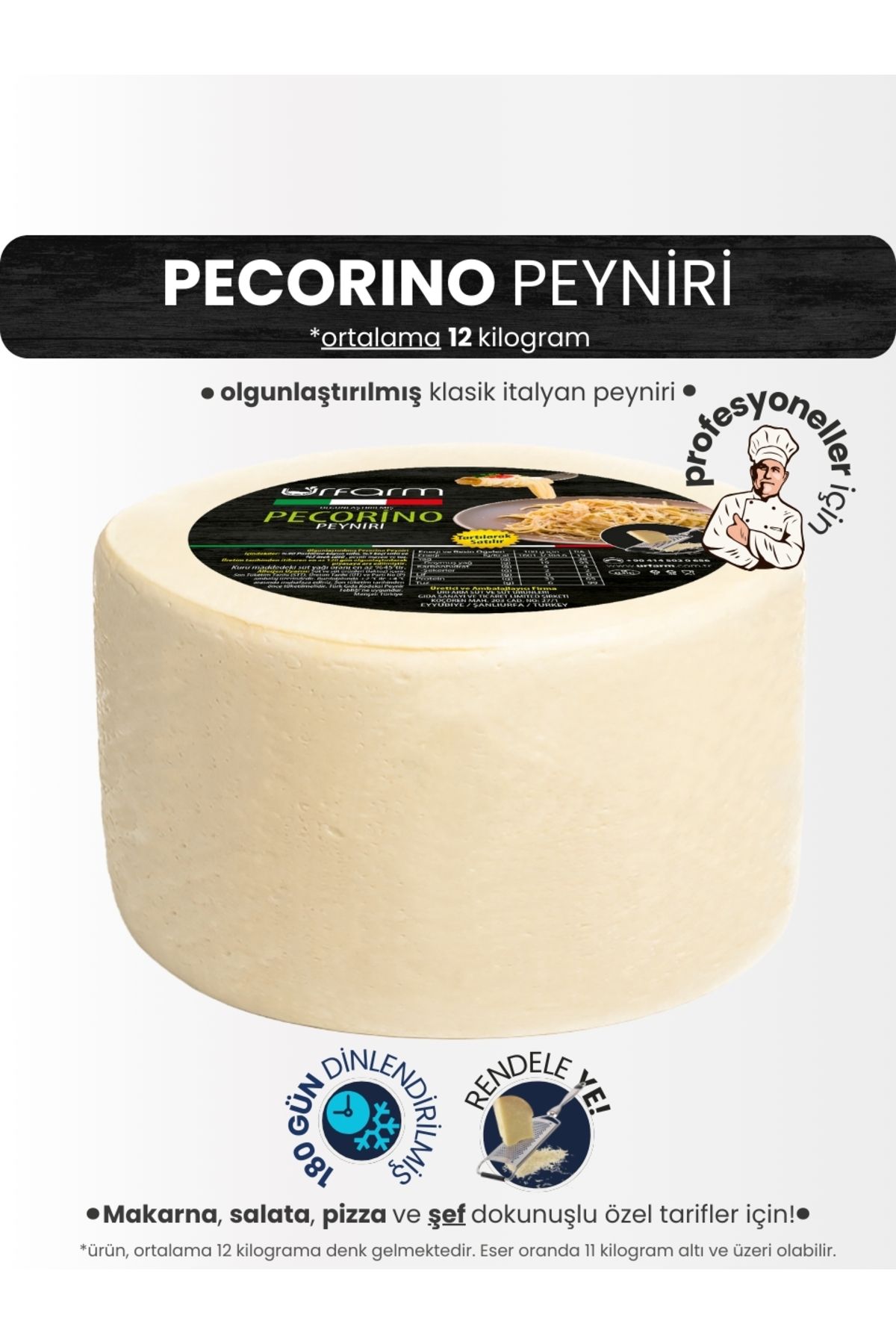 URFARM Pecorino Peyniri 12 Kg. Tekerlek Peynir | Klasik İtalyan Peyniri