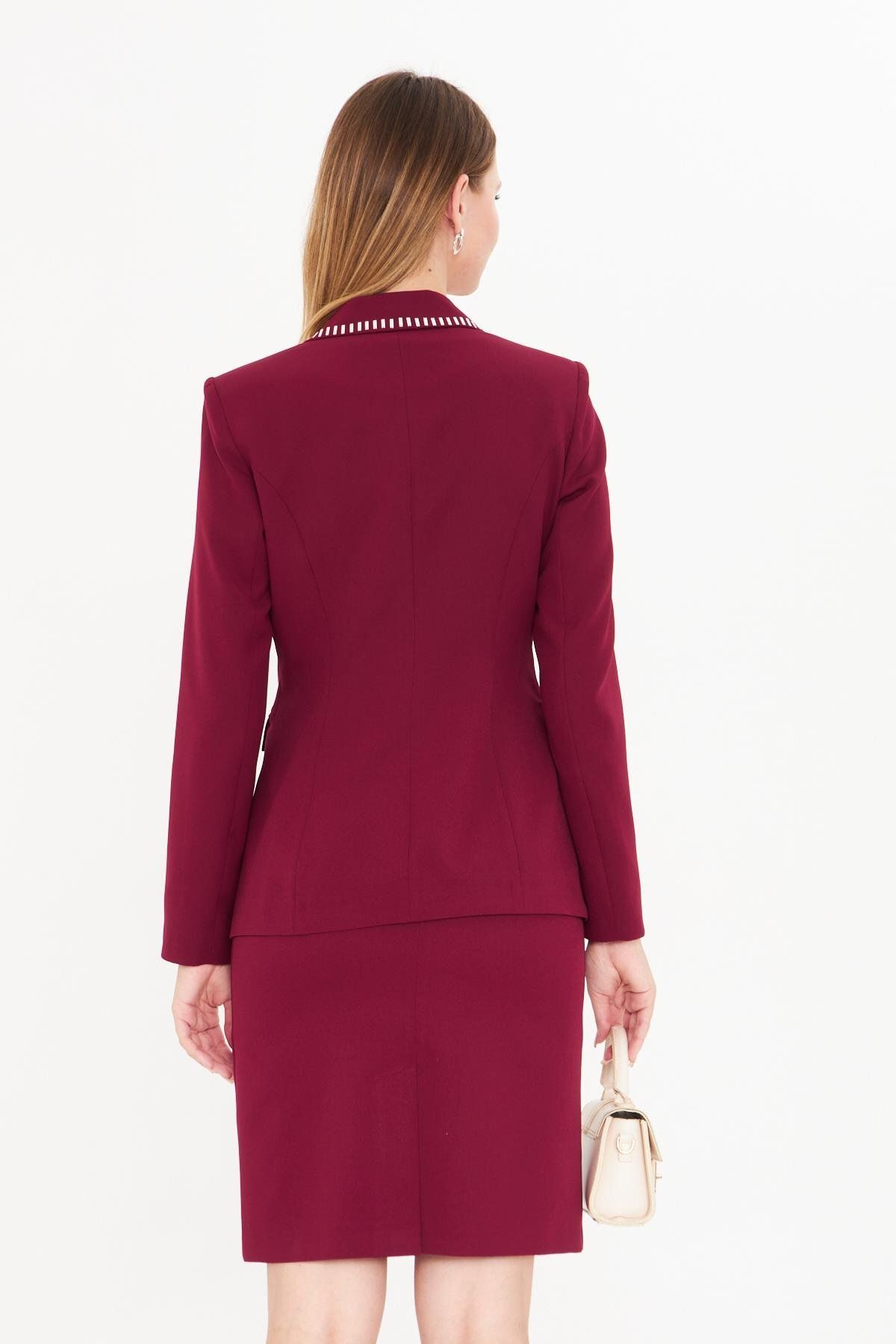LOVELF-Set jachetă rochie cu detaliu din piatră burgundă 6