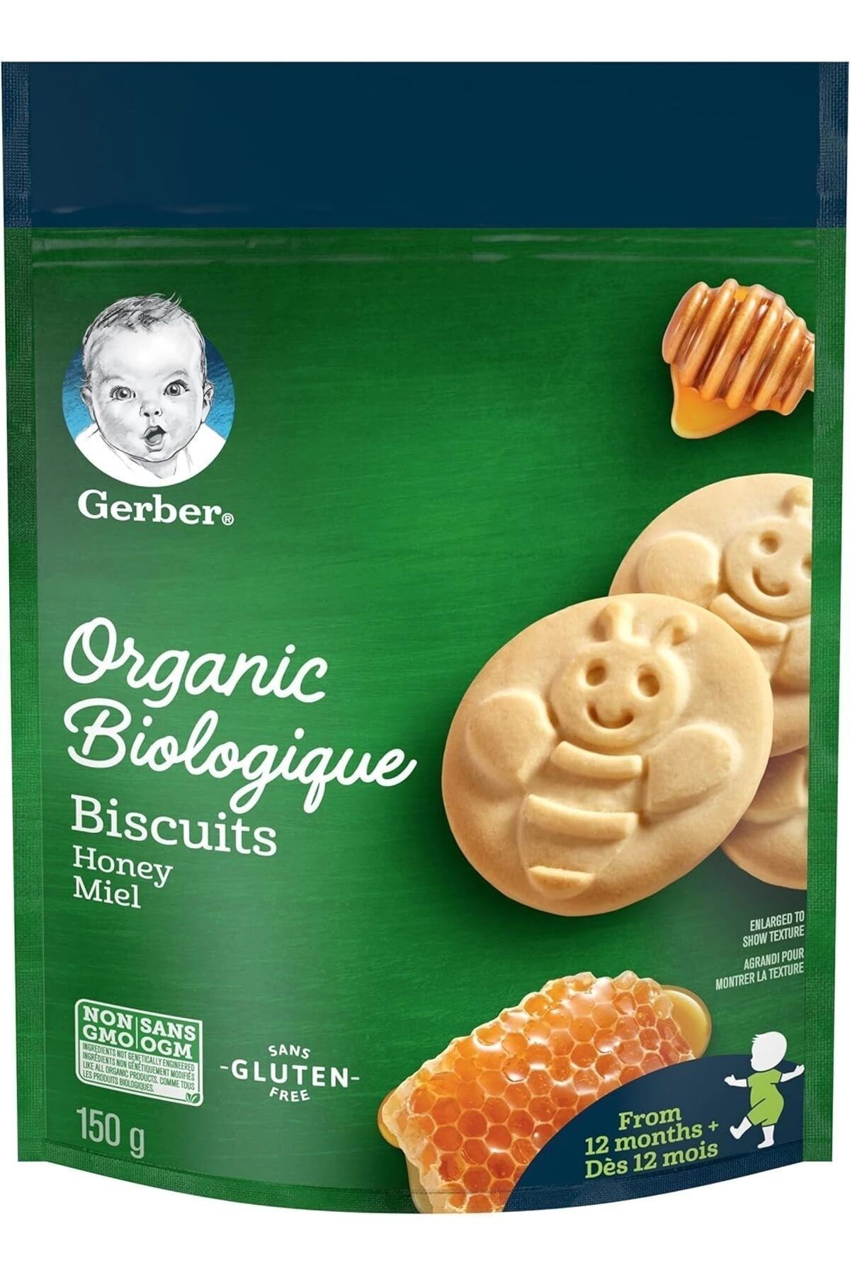 GERBER Organic Biologigue Biscuits Honey Miel Gluten Free Bebek Bisküvisi 150 gr