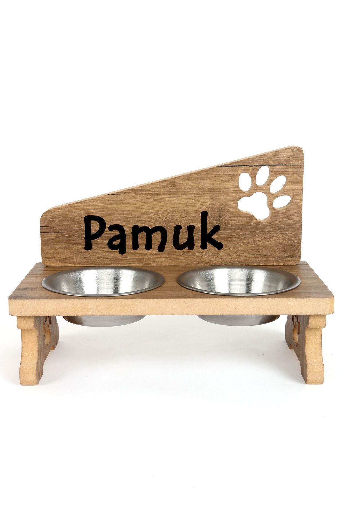 MH MiniHediye-Custom Name Printed Steel Bowl Wooden Cat Dog Food and Water Bowl Stand Mdf 2X350 ml 3